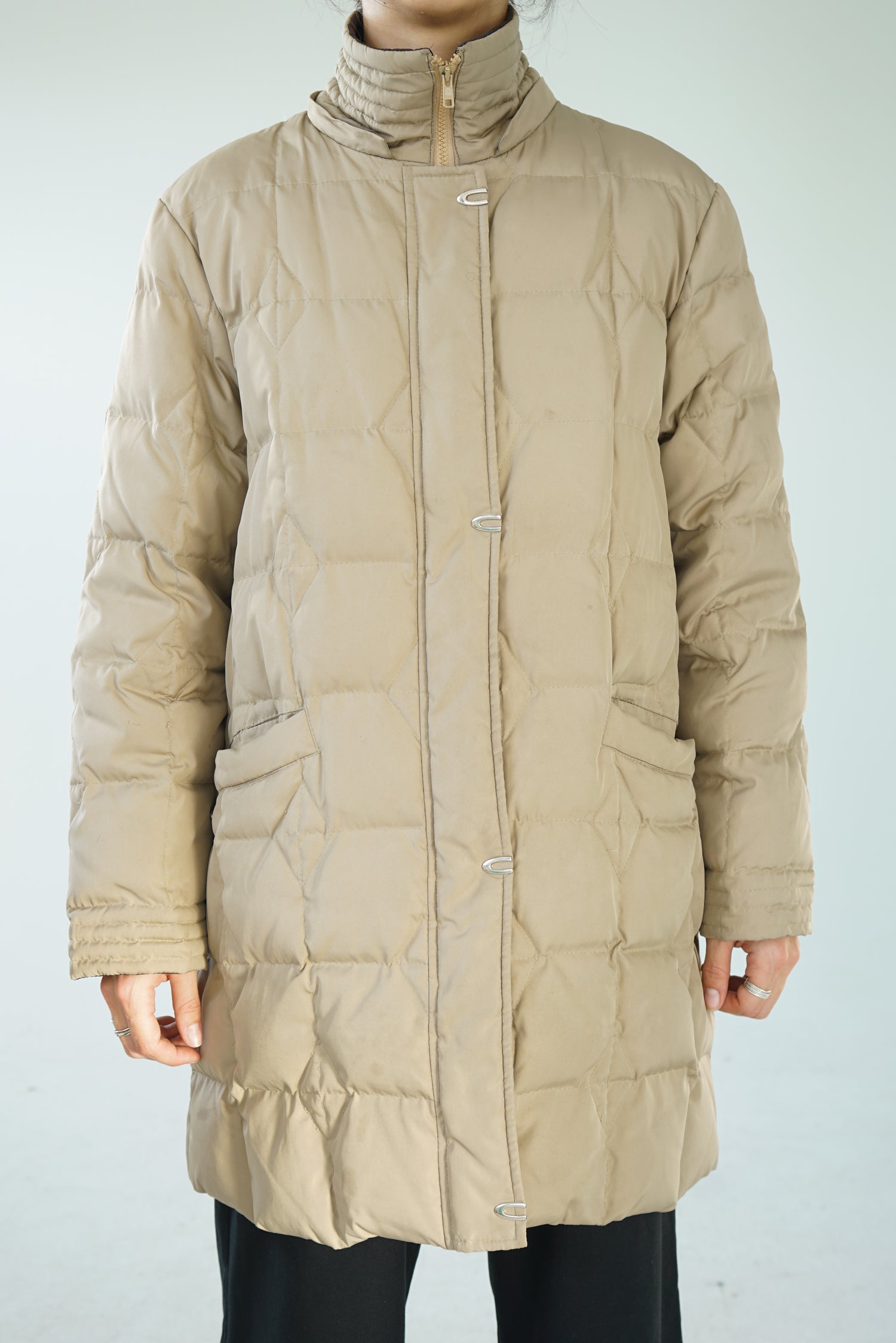 Manteau puffer long en duvet beige M-L