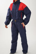 Load image into Gallery viewer, One piece vintage Long&#39;s Peak ski suit, snow suit bleu marin et rouge pour homme taille L
