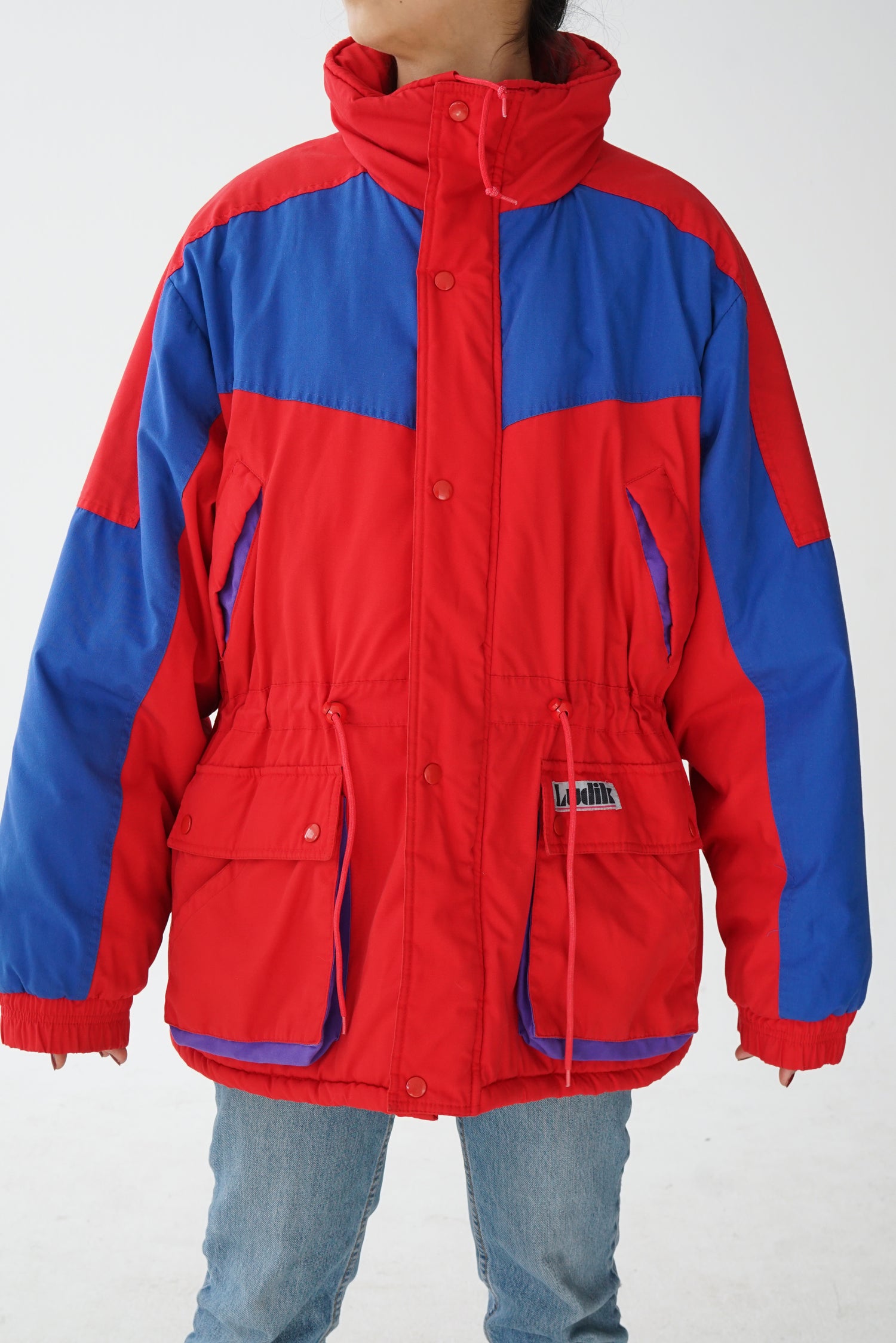 Manteau d'hiver vintage Ludik rouge et bleu pour homme taille M-L