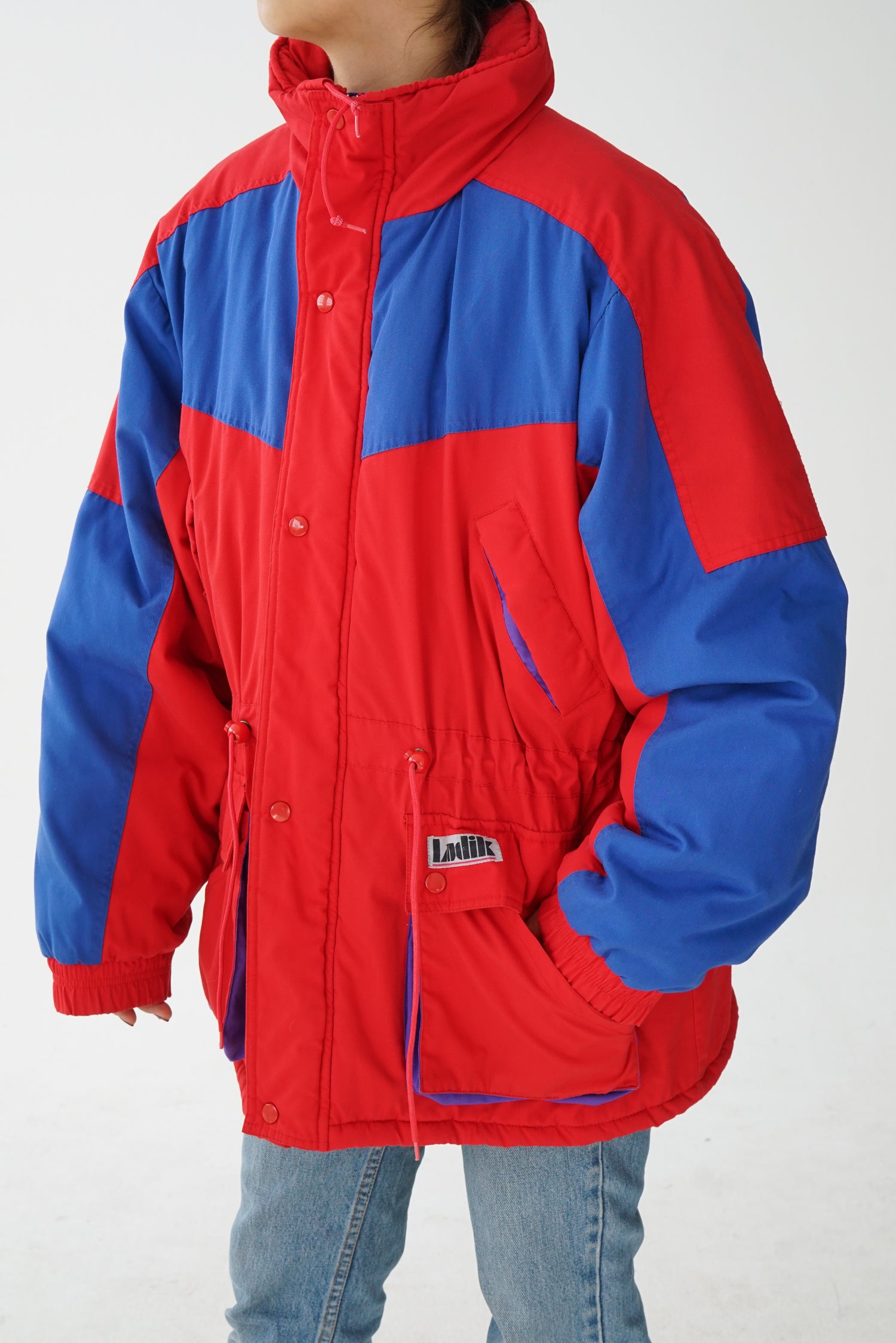 Manteau d'hiver vintage Ludik rouge et bleu pour homme taille M-L