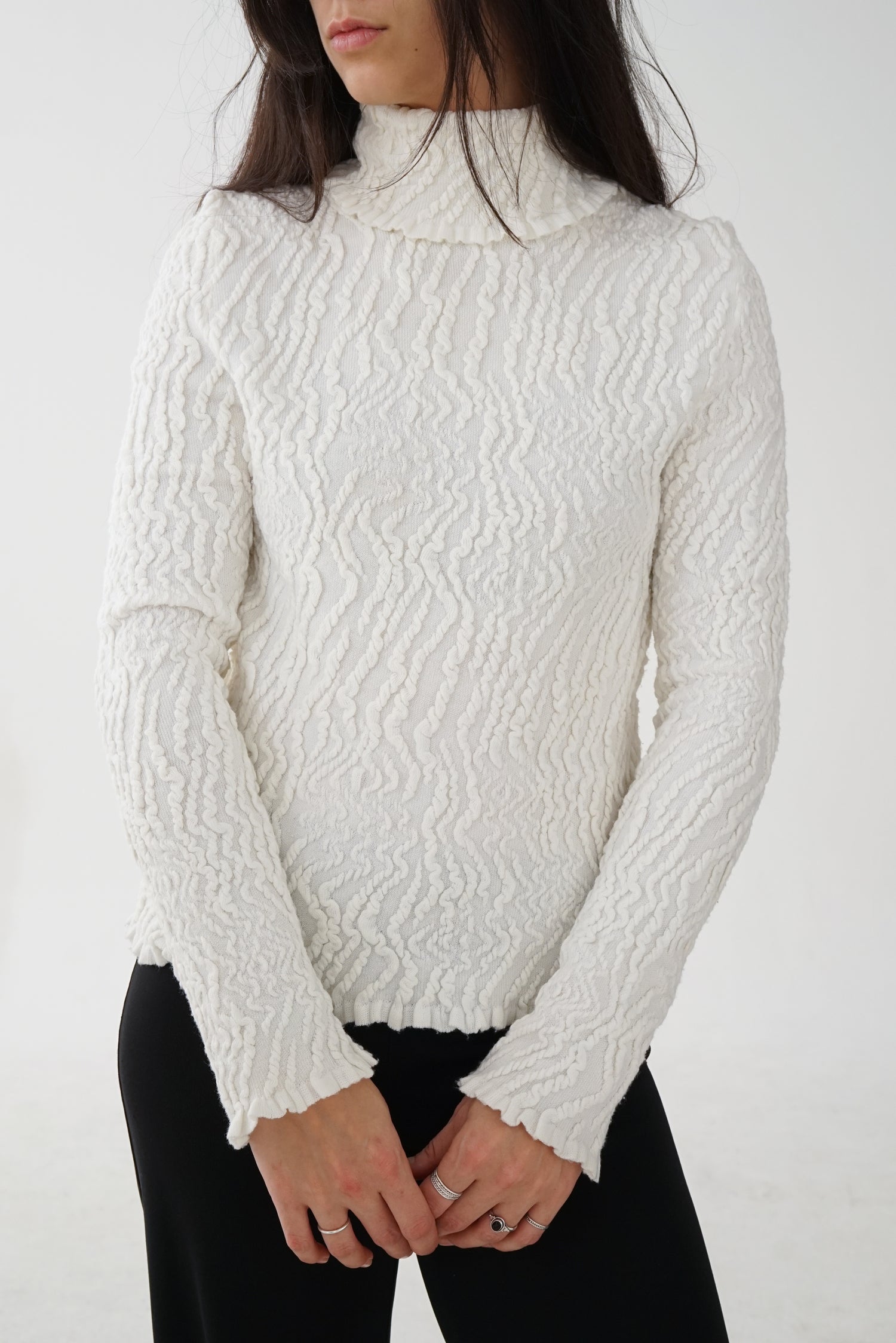 Chandail col roulé fait à Paris Clip Art blanc texturé pour femme taille M