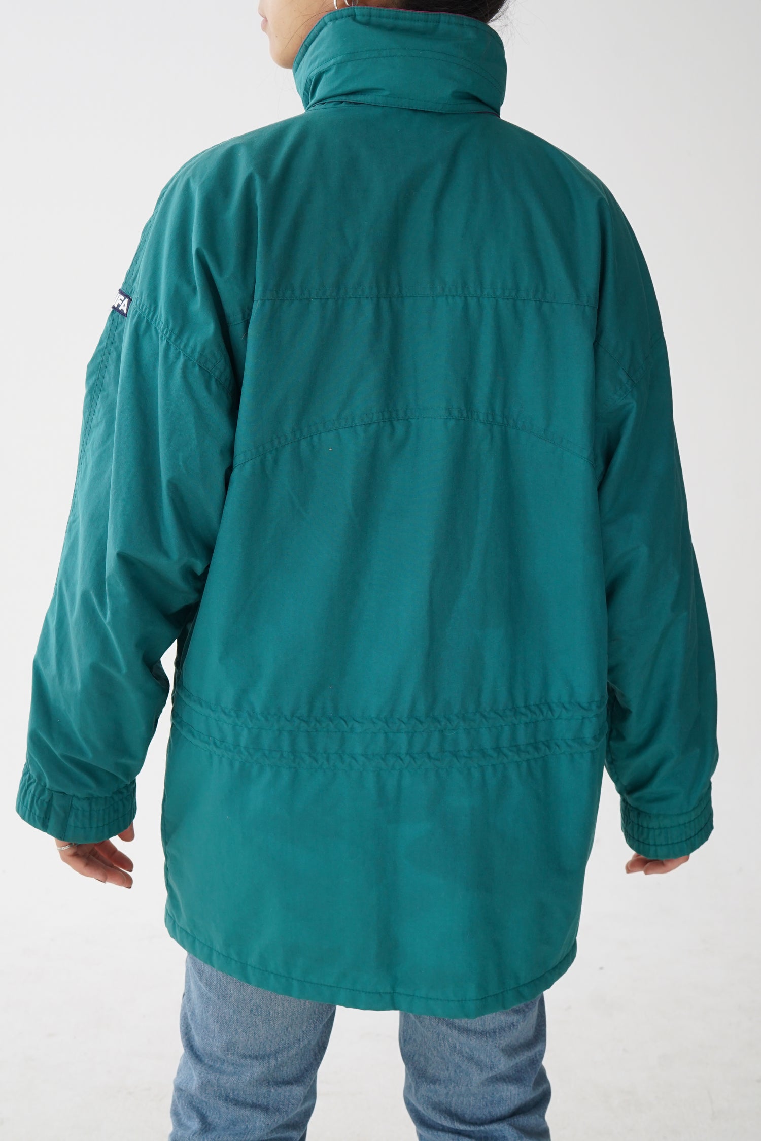 Manteau léger rétro Lifa vert intérieur rose unisexe taille M-L