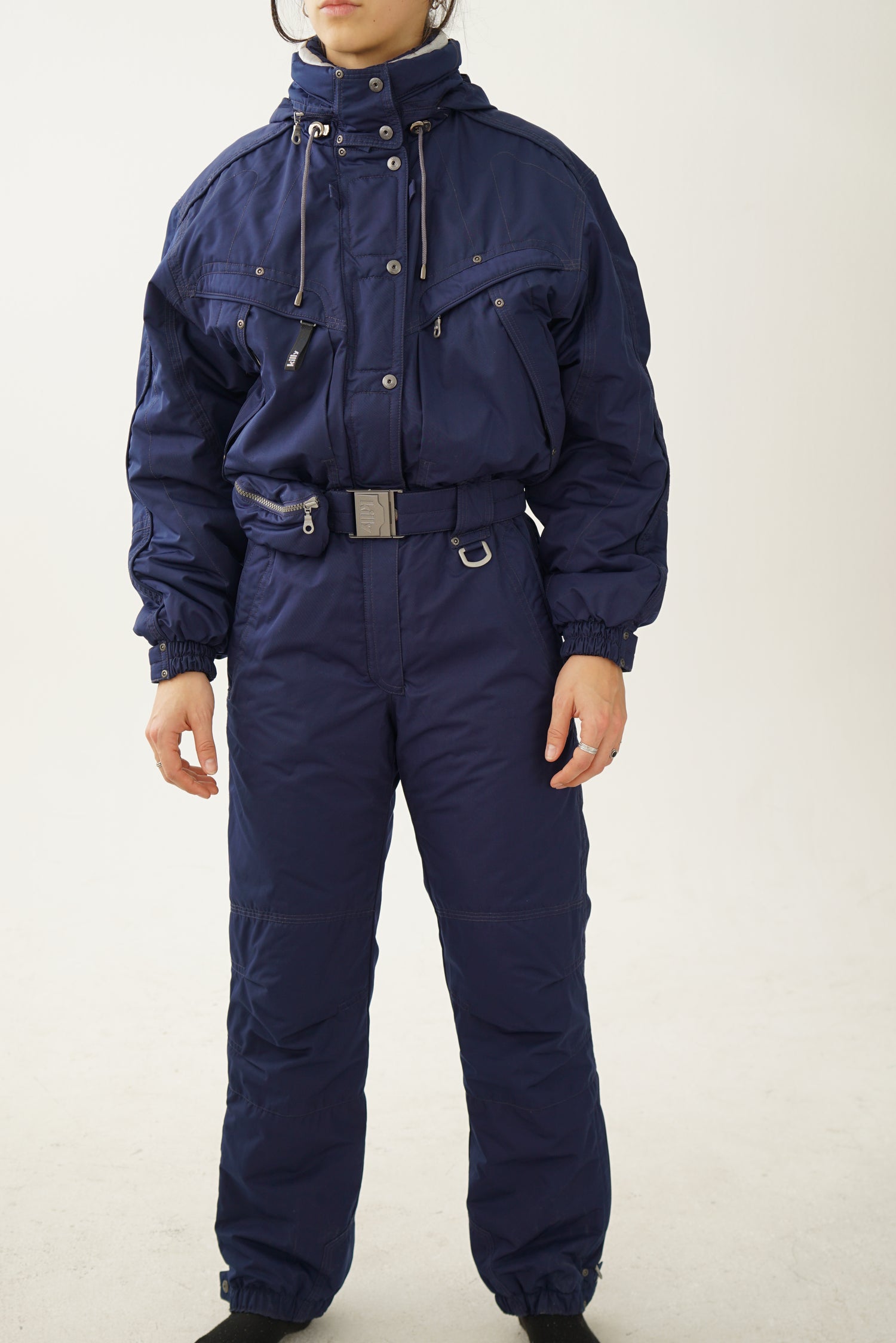 Vintage one piece Killy ski suit, dark blue snow suit size 8