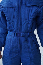 Charger l&#39;image dans la galerie, One piece vintage Euroski ski suit, snow suit bleu métallique unisex taille 14 (M)
