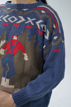 Load image into Gallery viewer, Vintage blue and brown pitoune knit sweater unisex size S
