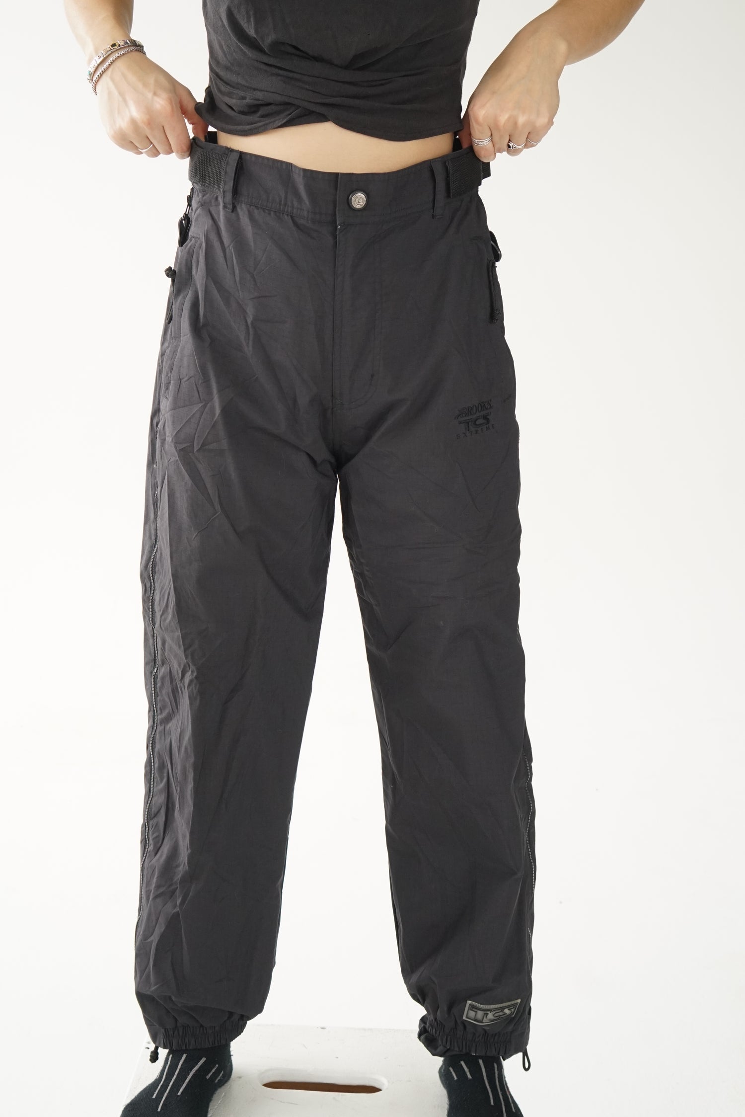 Pantalon de neige vintage Brooks ajustable noir unisexe taille S