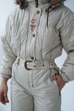 Load image into Gallery viewer, One piece vintage Made in France ski suit, snow suit beige puffy pour femme taille 40 (S)
