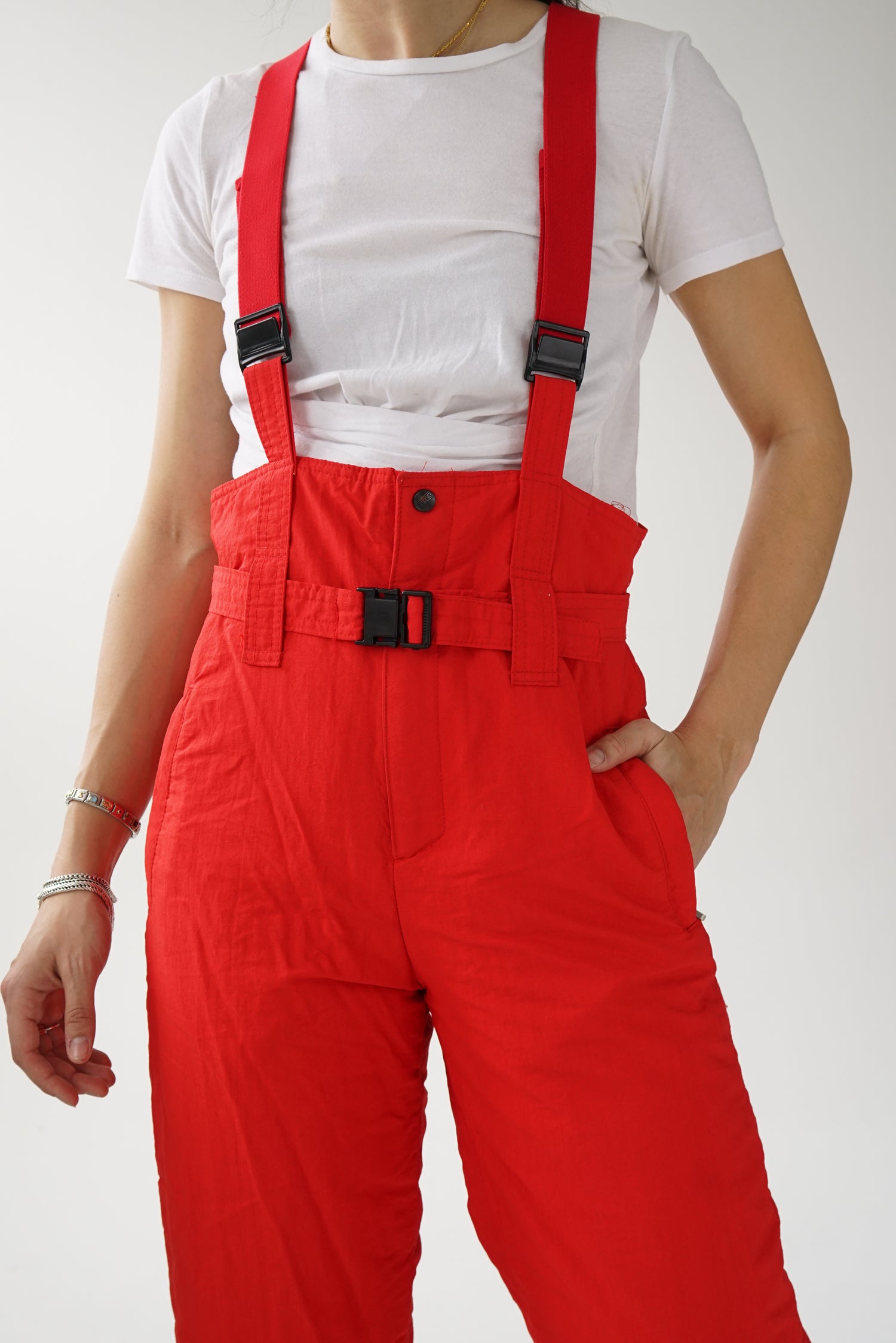 Vintage red overalls Swiss snow pants size 10