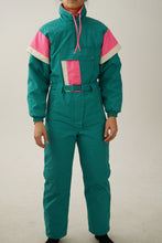 Load image into Gallery viewer, Vintage one piece Lamartine ski suit, green and pink snow suit size 6
