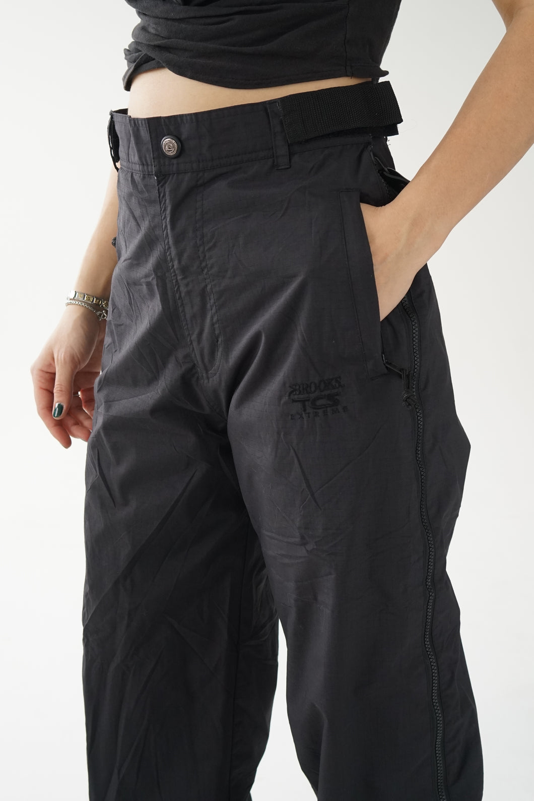Pantalon de neige vintage Brooks ajustable noir unisexe taille S