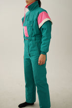 Load image into Gallery viewer, Vintage one piece Lamartine ski suit, green and pink snow suit size 6
