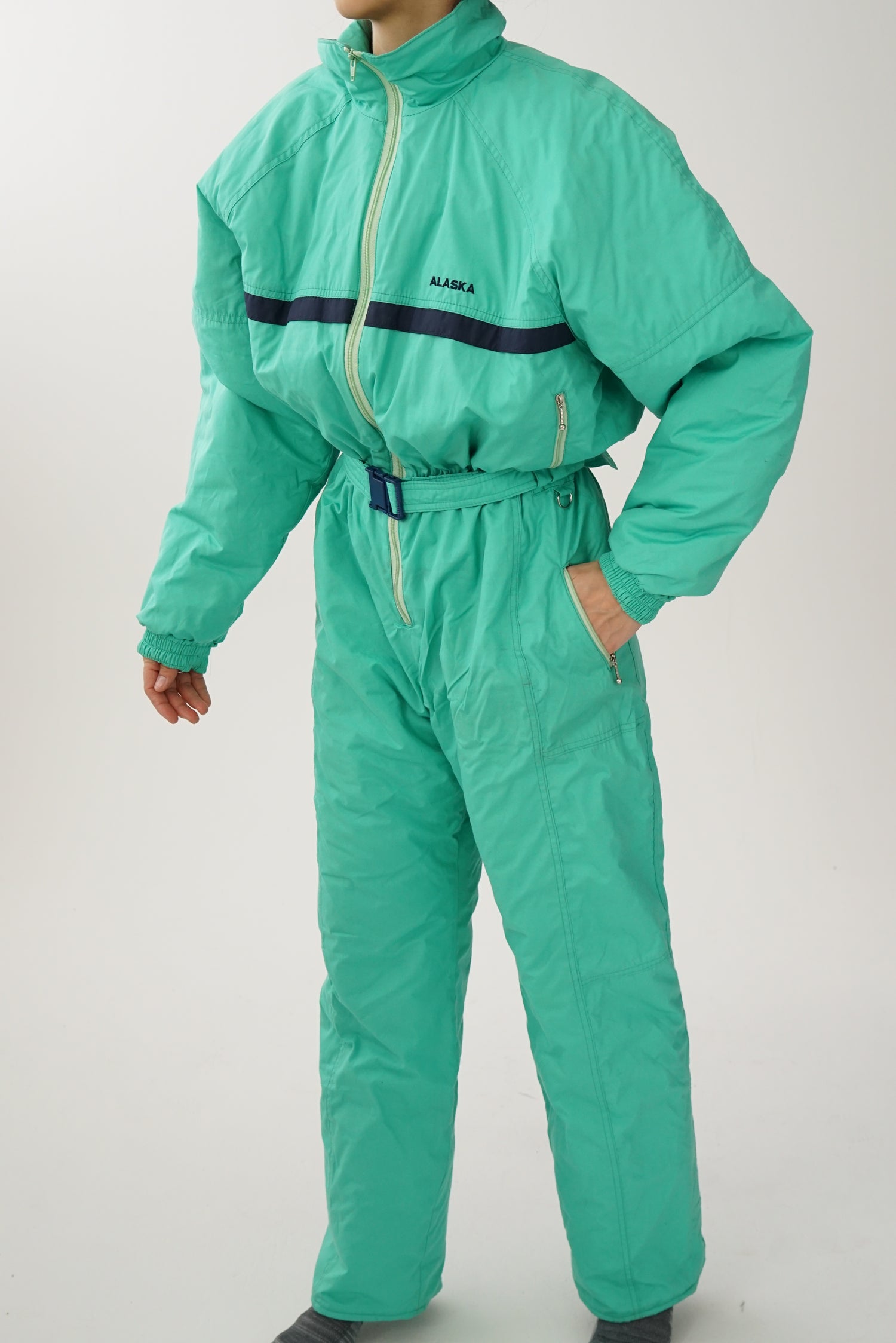 One piece vintage Alaska ski suit, snow suit turquoise unisex taille XL enfant (M-L)