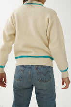 Load image into Gallery viewer, Insane LIFA pure wool vintage ski sweater in white and turquoise, like new size S
