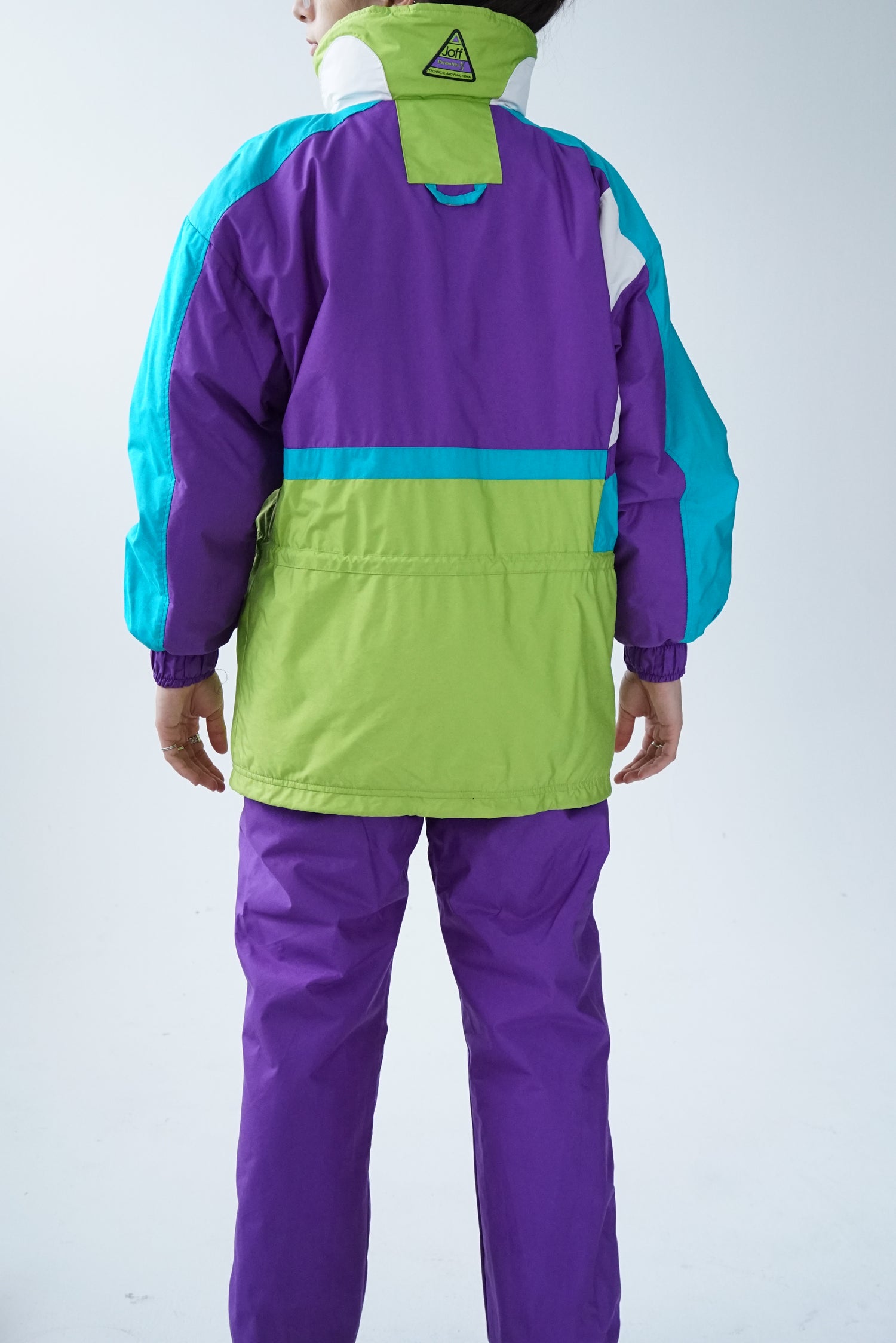 Vintage two-piece Joff ski suit, purple and green snow suit size 14 (M)
