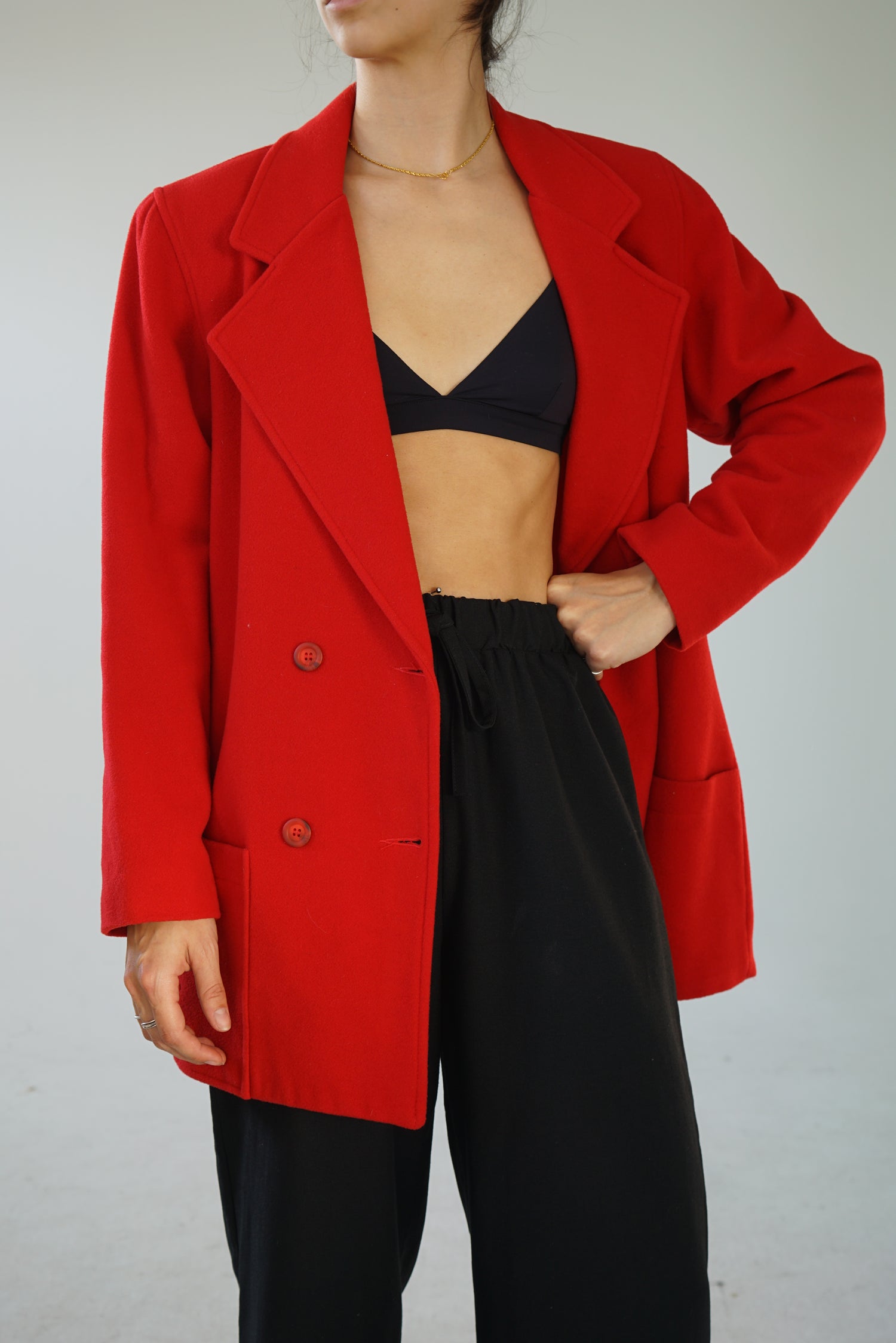 Manteau veston La Redoute en mélange de cachemire et laine rouge