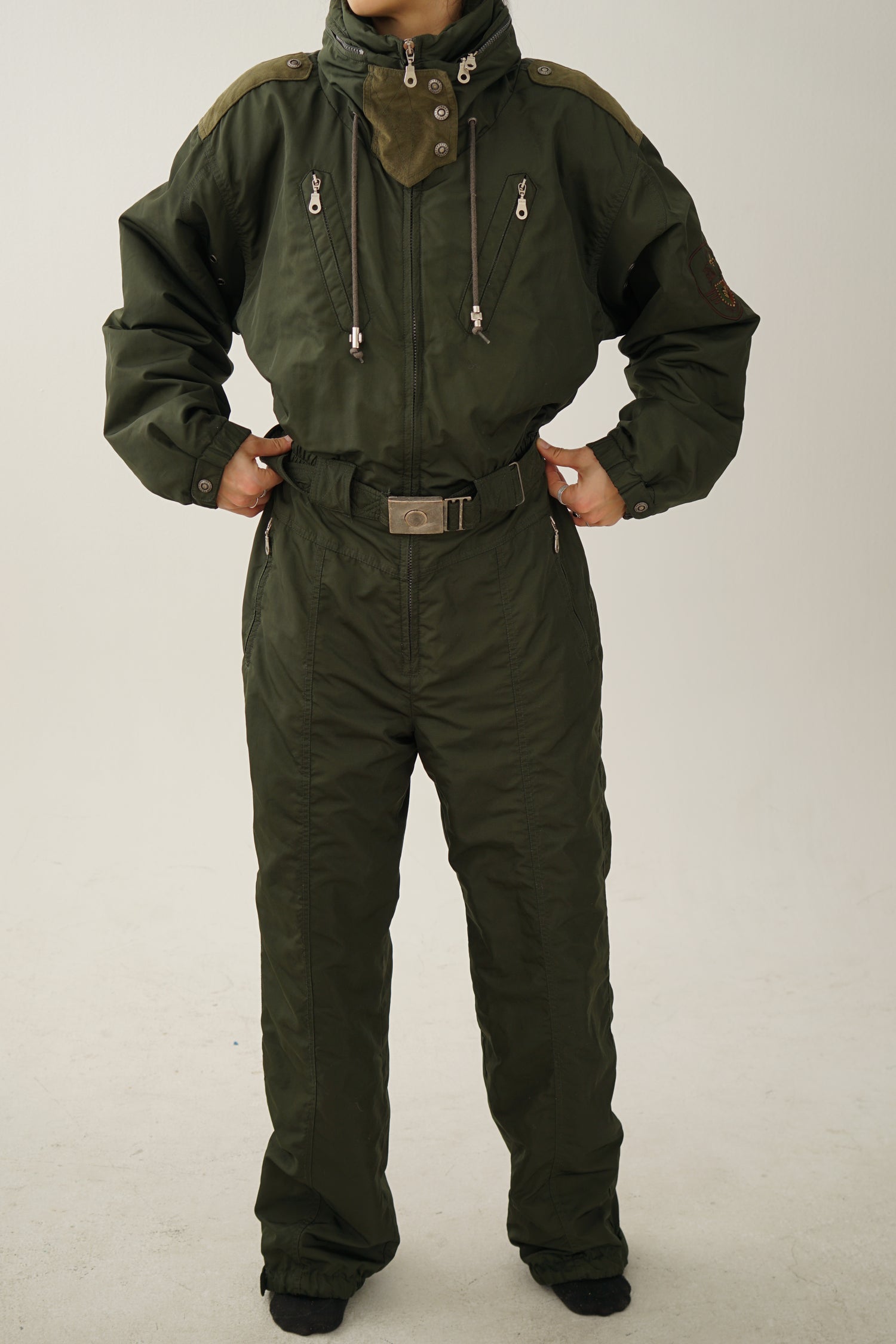 Insane vintage one piece Metropolis ski suit, retro dark green snow suit size 14