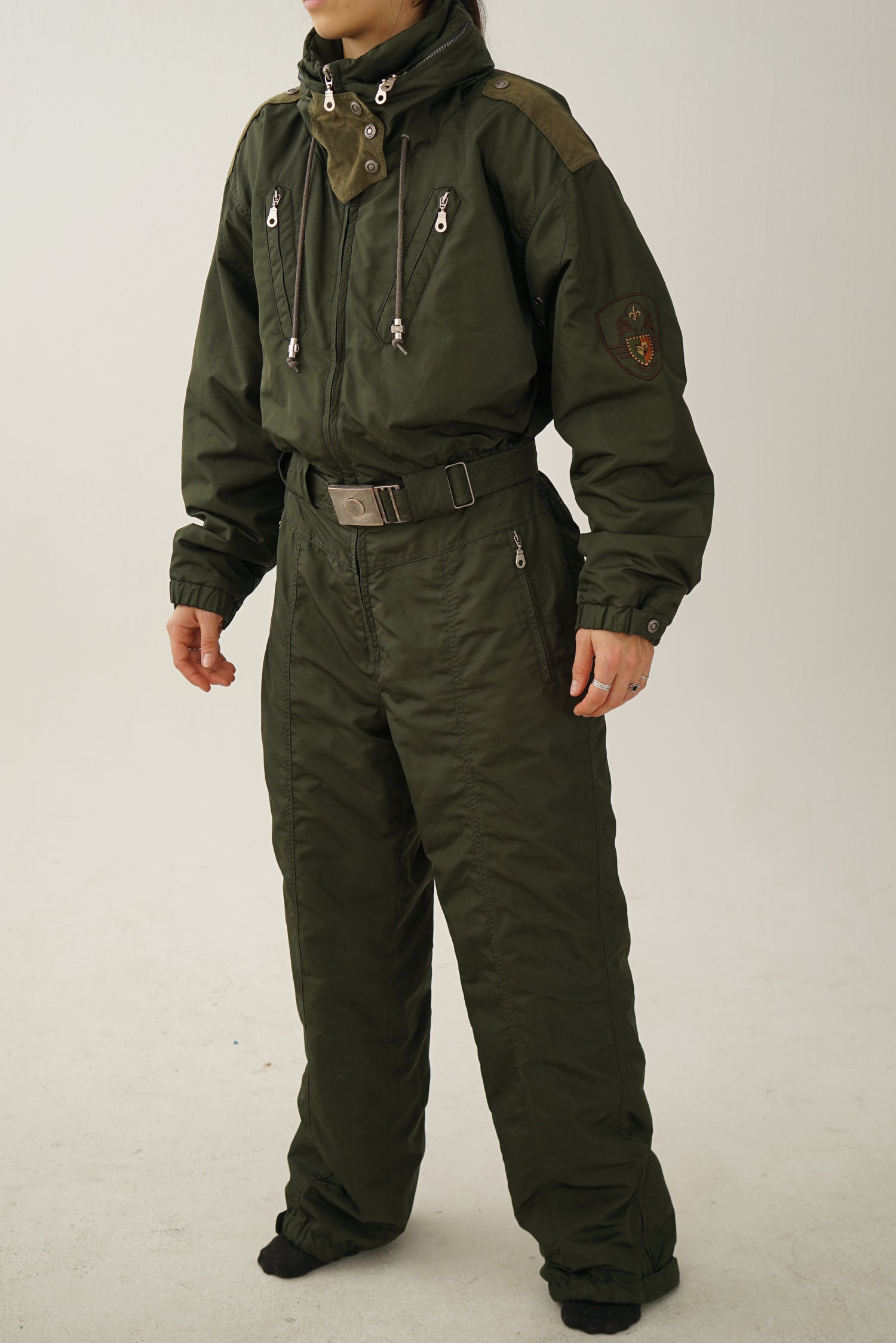 Insane vintage one piece Metropolis ski suit, retro dark green snow suit size 14