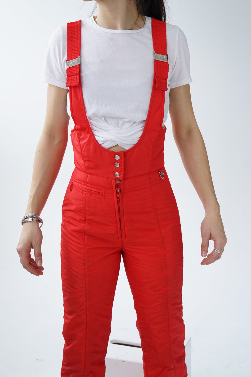 Pantalon de neige salopette vintage rouge Skyr pour femme taille XS