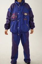 Charger l&#39;image dans la galerie, Vintage two piece Reusch ski suit, snow suit bleu métalique XXL
