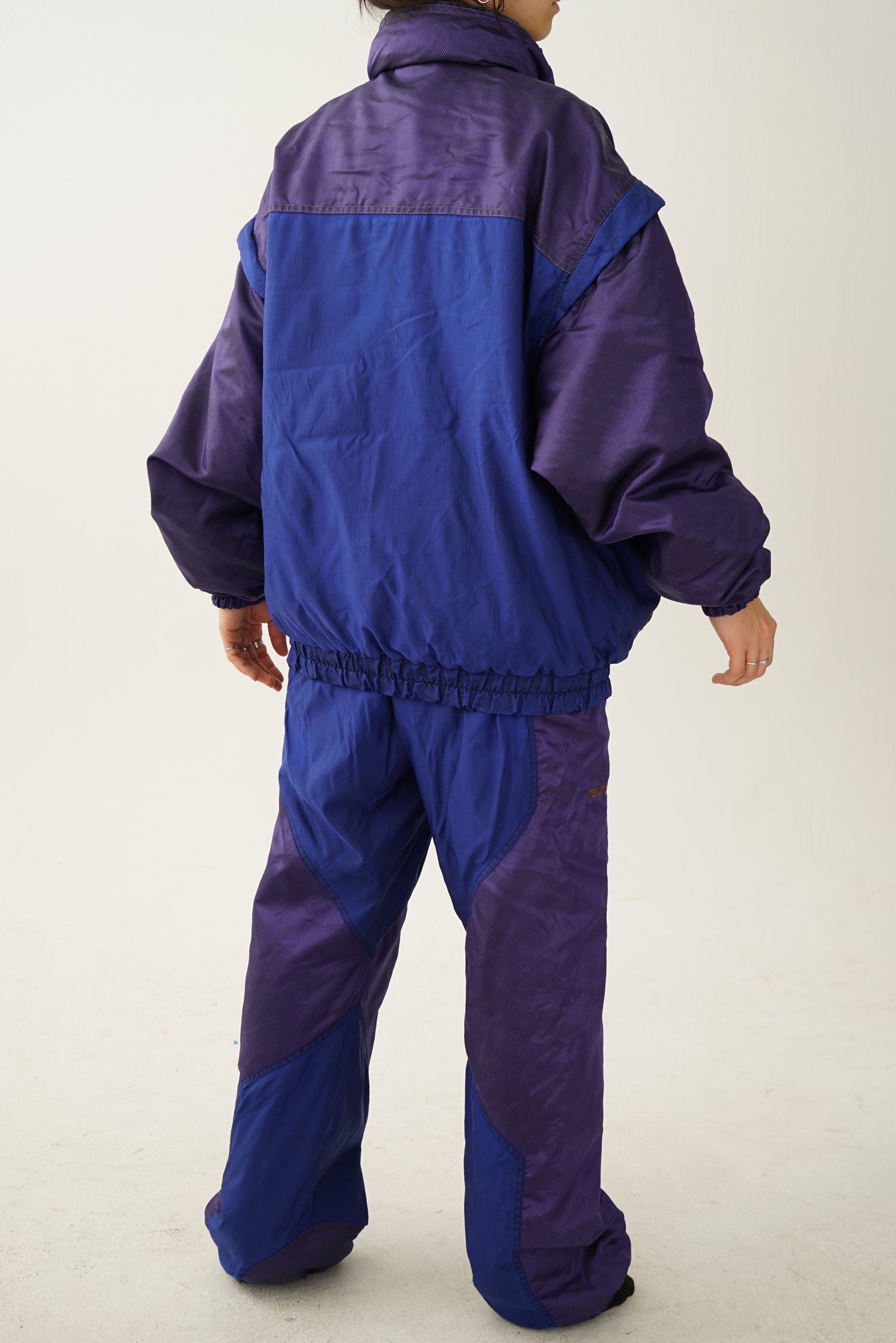 Vintage two piece Reusch ski suit, retro metallic blue snow suit XXL