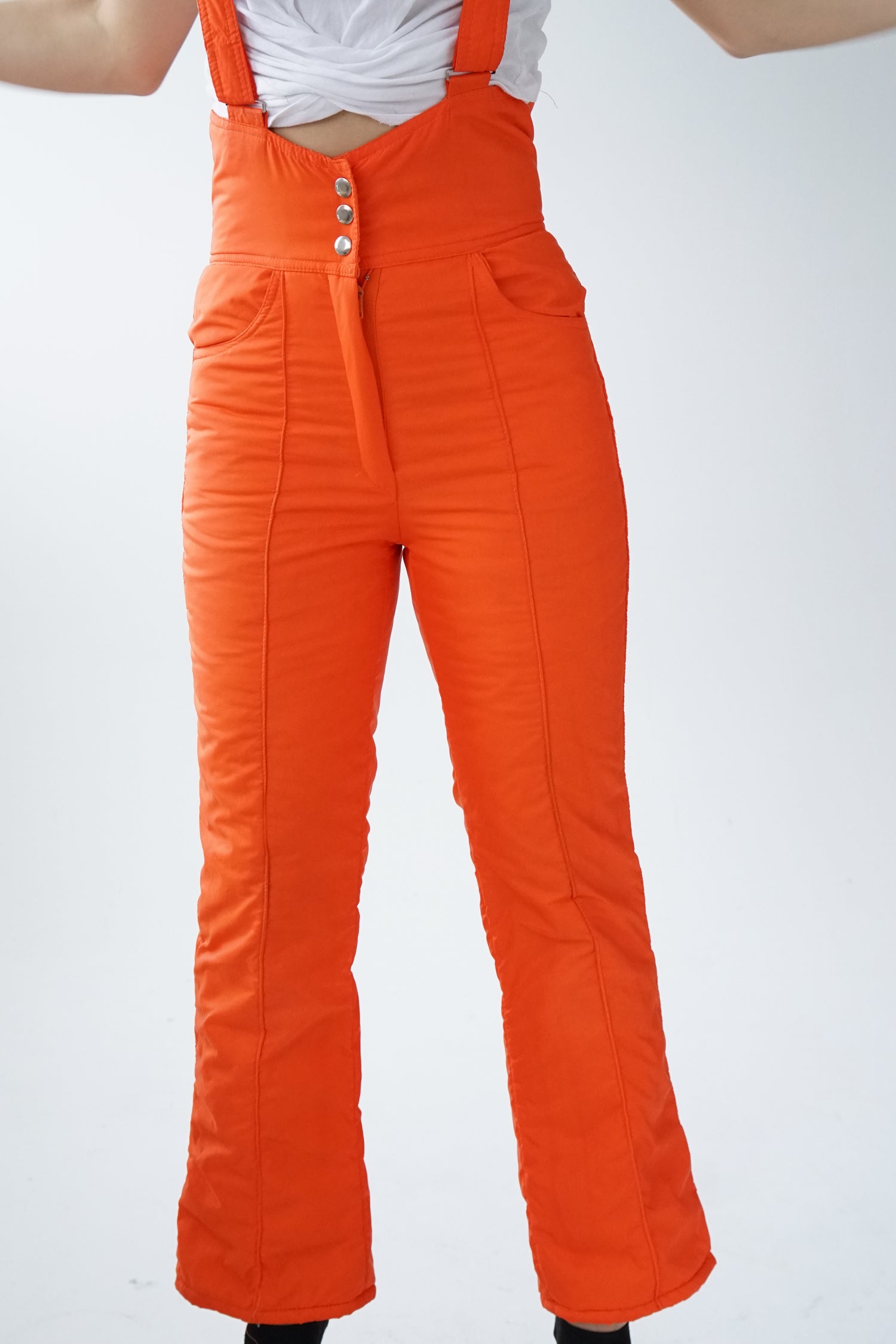 Vintage orange Americana overalls snow pants for women size XS