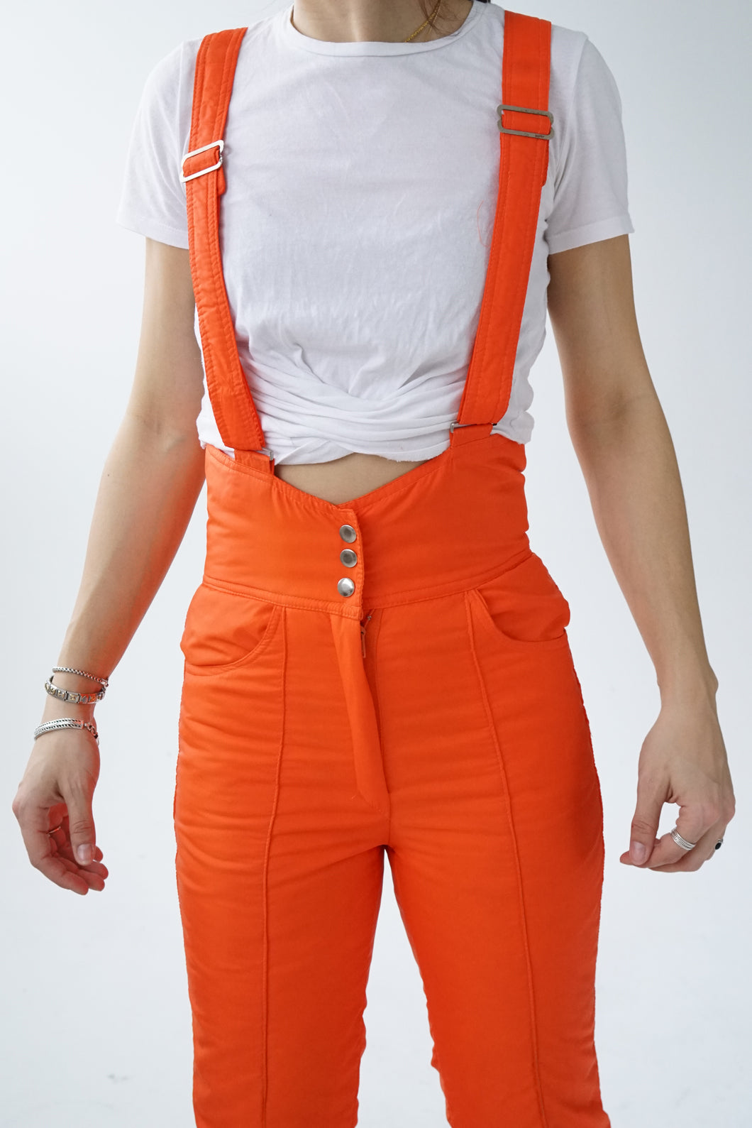 Vintage orange Americana overalls snow pants for women size XS