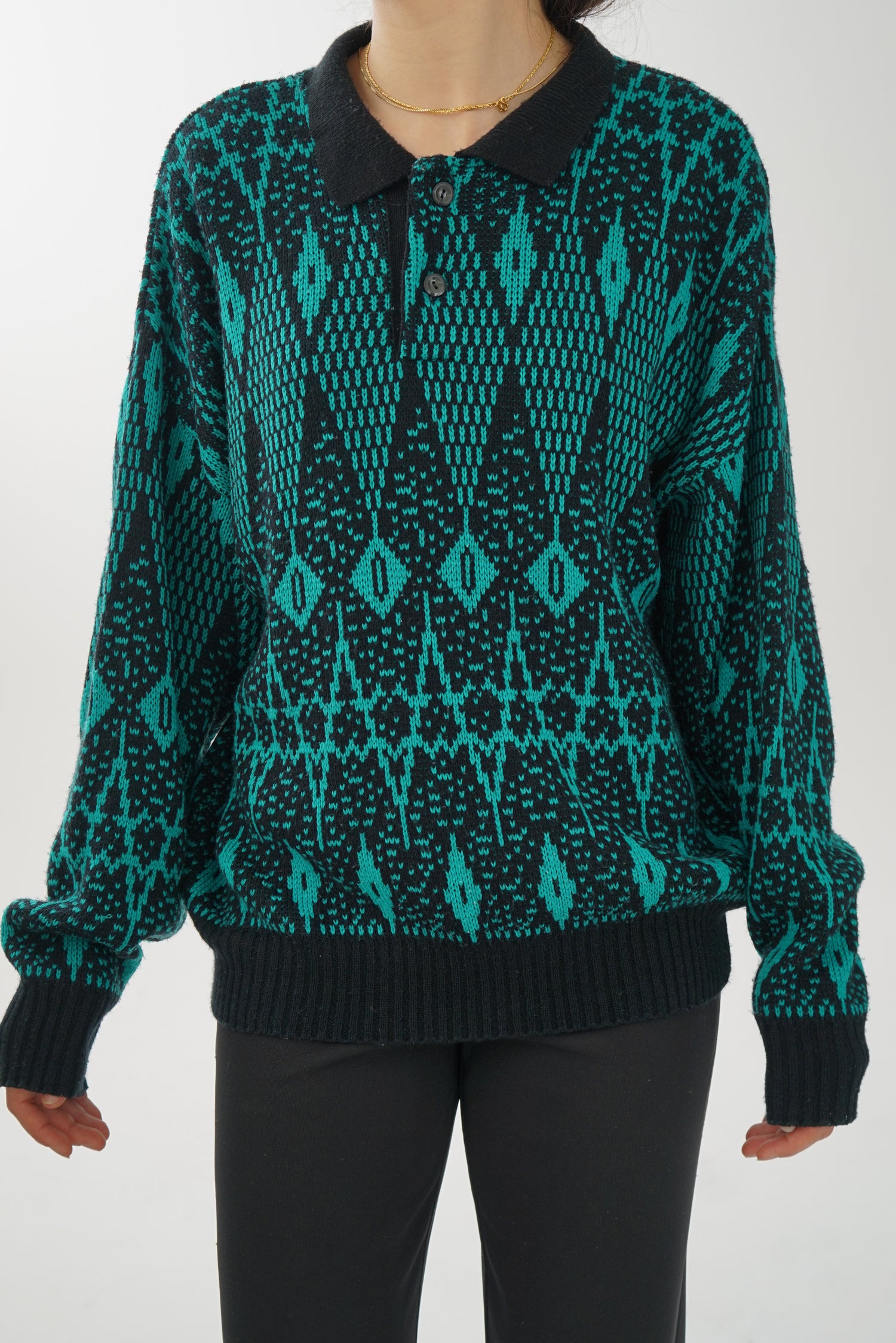 Cute vintage Sears sweater made in Canada black and turquoise for men size XL
