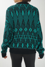 Load image into Gallery viewer, Cute vintage Sears sweater made in Canada black and turquoise for men size XL
