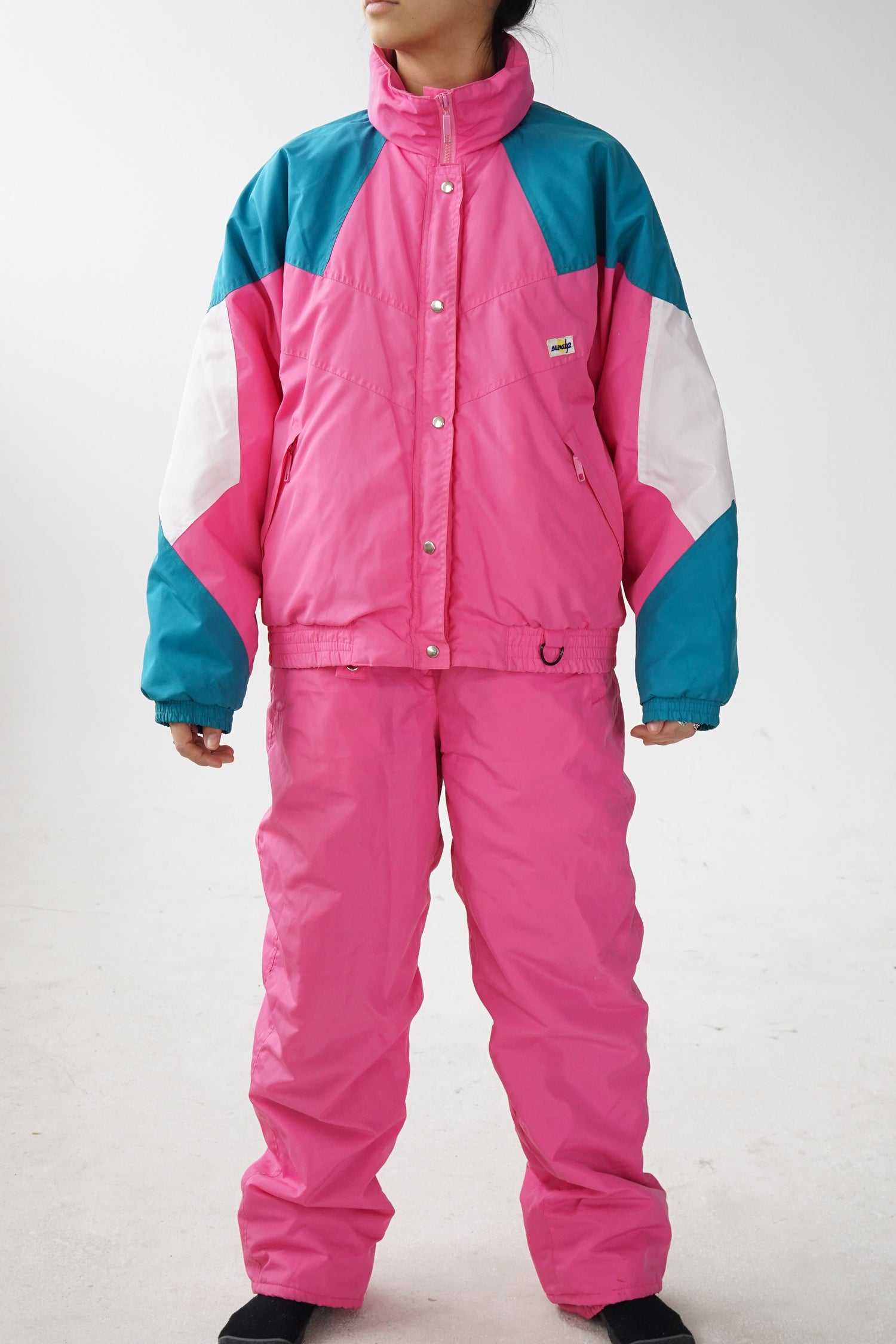 Deux pièces vintage Sunalp rose avec turquoise et blanc unisexe taille M-L