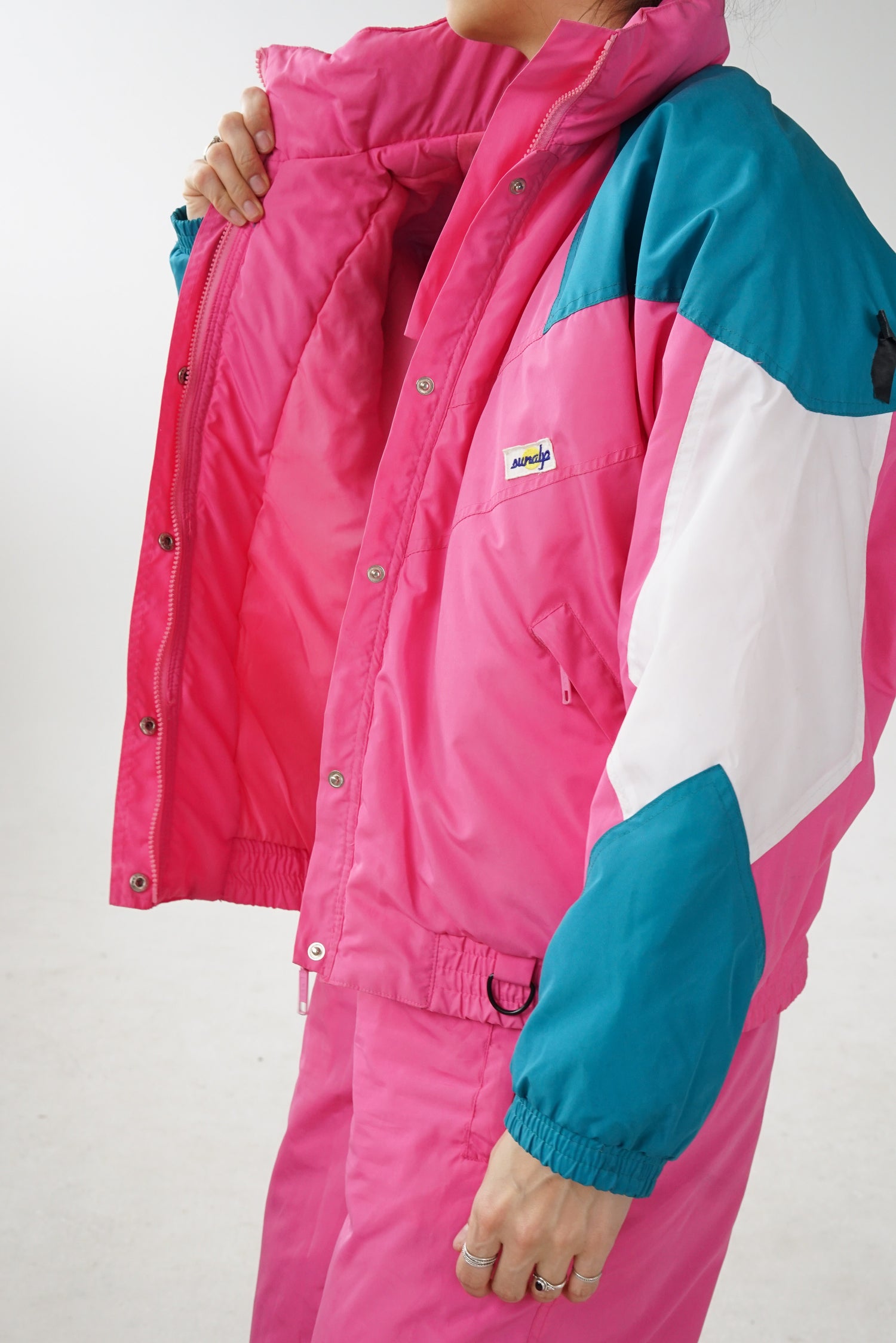 Deux pièces vintage Sunalp rose avec turquoise et blanc unisexe taille M-L