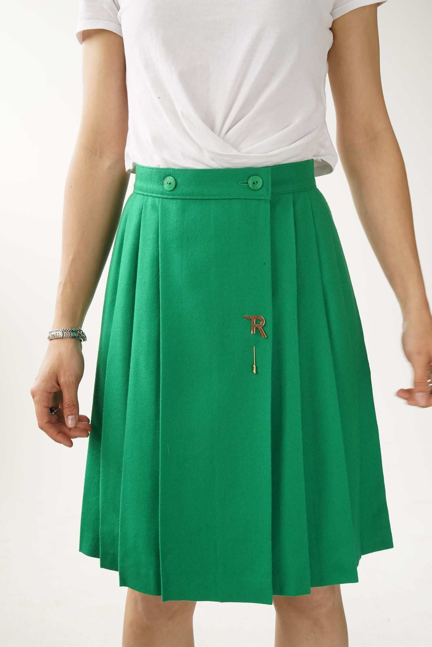 Jupe d'écolière vintage verte fait au Canada taille XS
