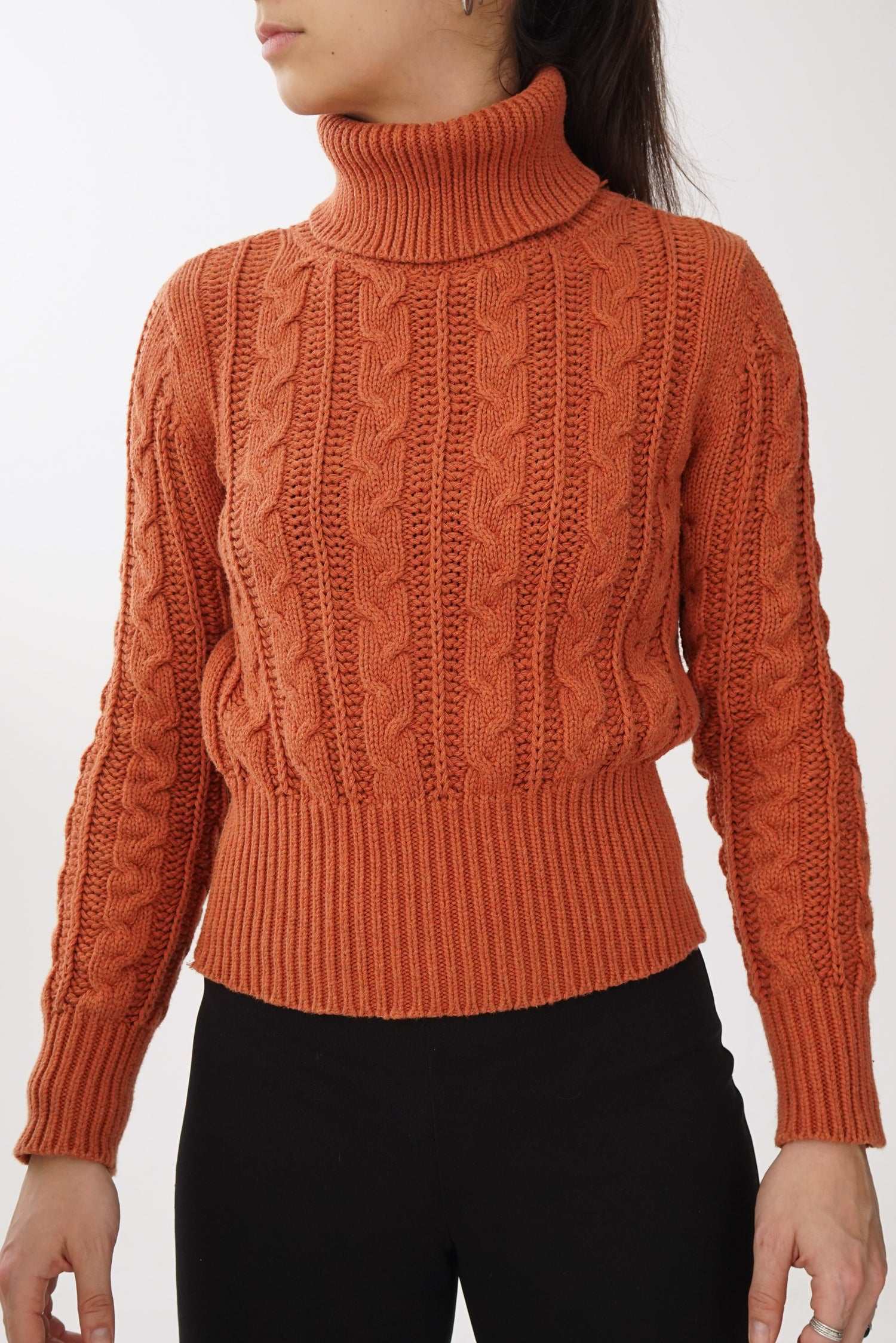 Tricot à col roulé Moda orange brûlé 100% coton pour femme taille M