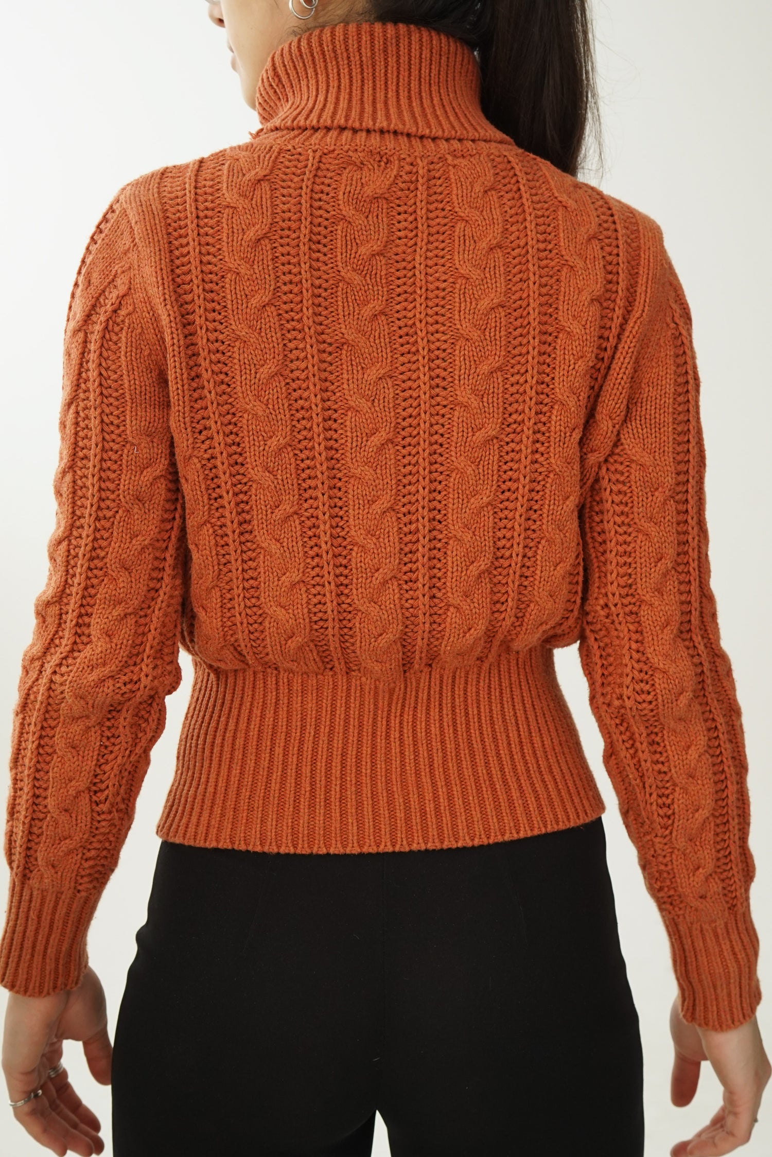 Tricot à col roulé Moda orange brûlé 100% coton pour femme taille M