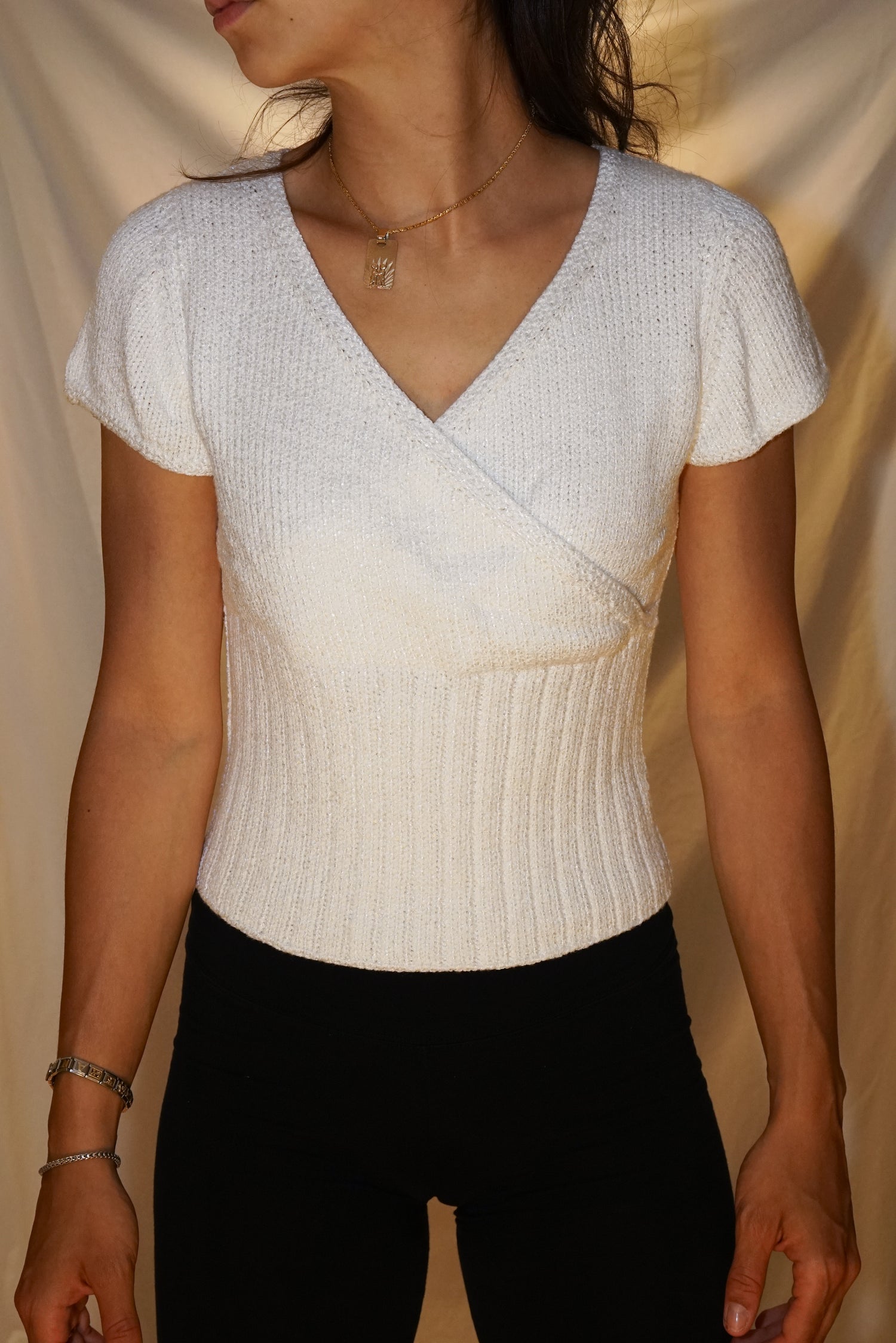 Top cache cœur en tricot blanc taille M-L