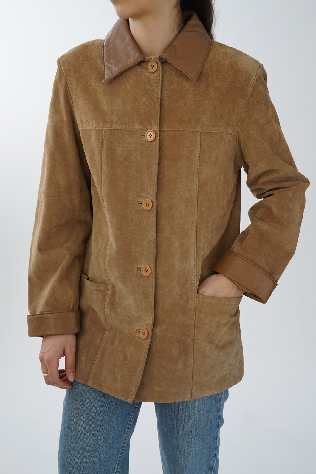 Manteau léger vintage en suède tan Sélection A&S pour femme taille S