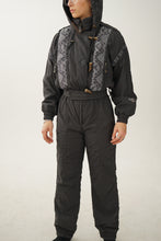 Load image into Gallery viewer, Vintage one piece Head ski suit, super detailed retro black and grey snow suit size 10
