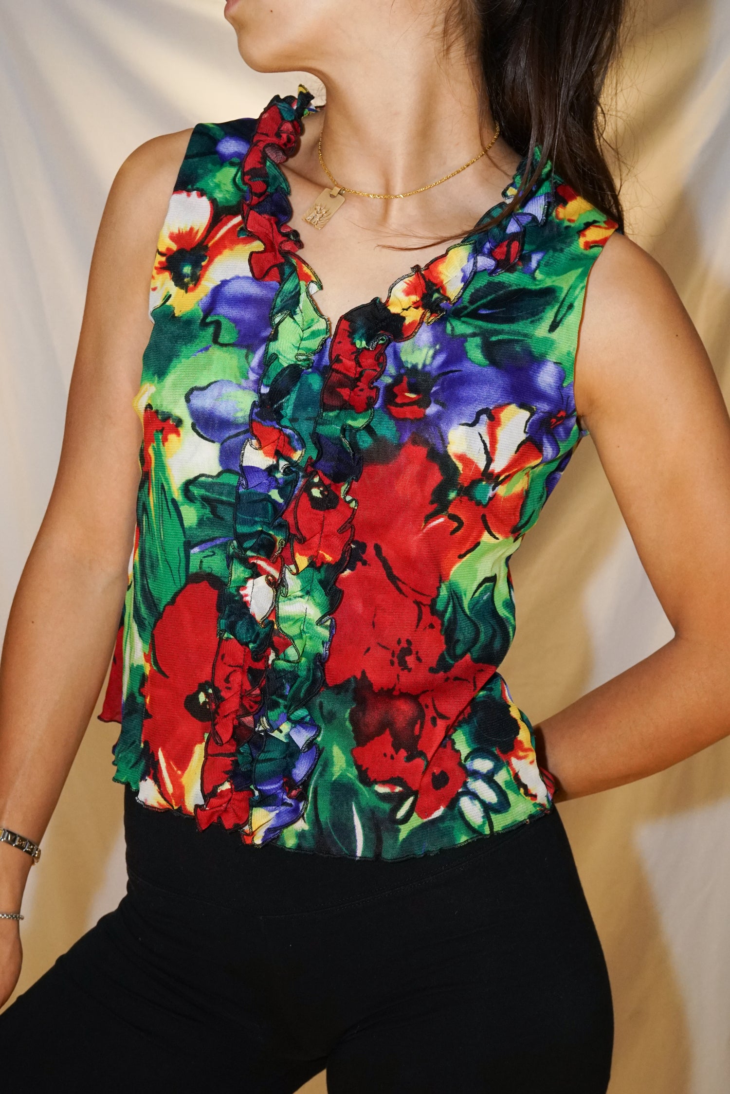 Top 90s à fleurs et texture Tribal taille M-L