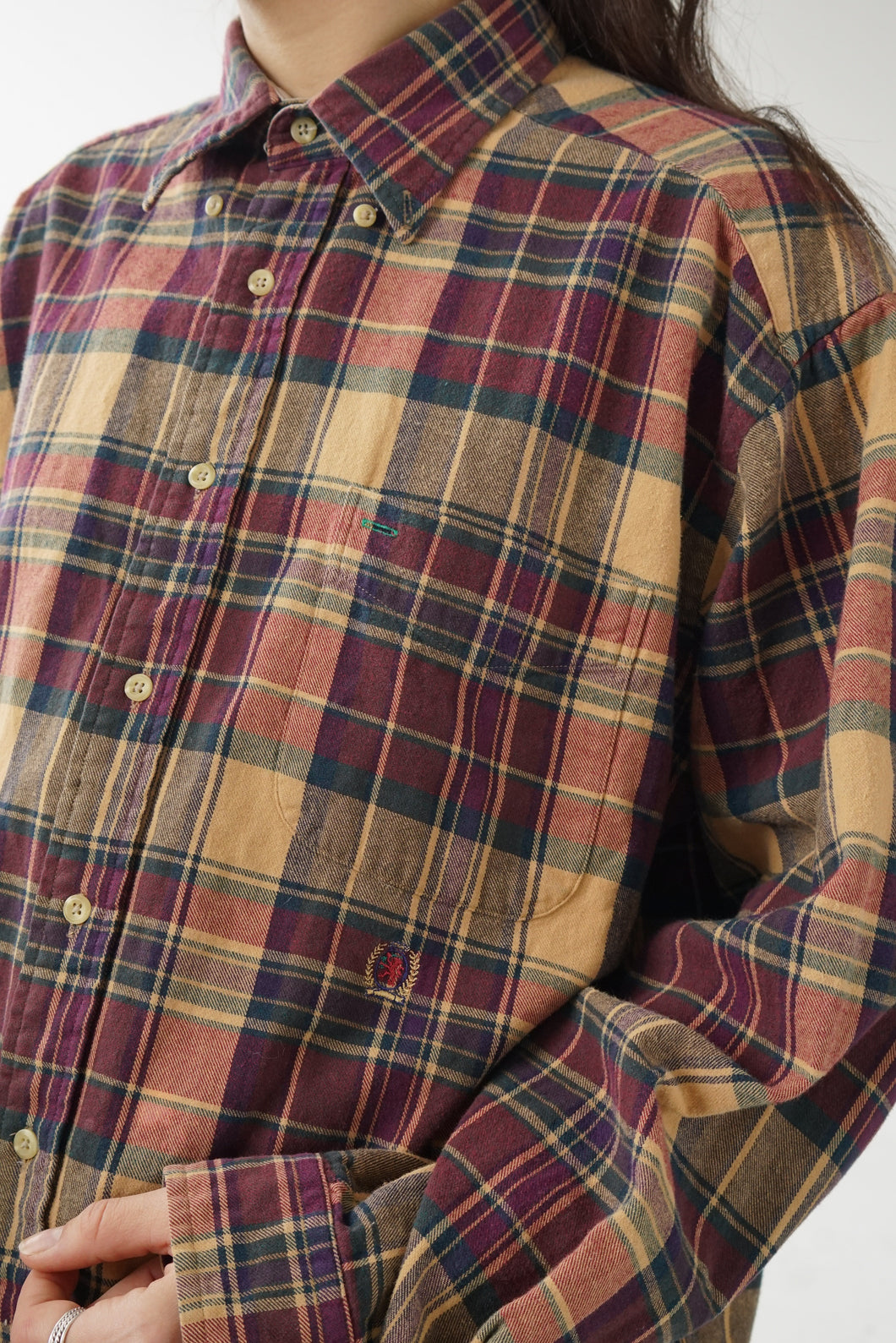 Chemise en coton Tommy Hilfiger vintage tartan brun pour homme taille L