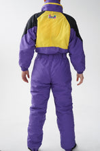 Charger l&#39;image dans la galerie, One piece ski suit vintage Ispo mauve et jaune pour homme taille S
