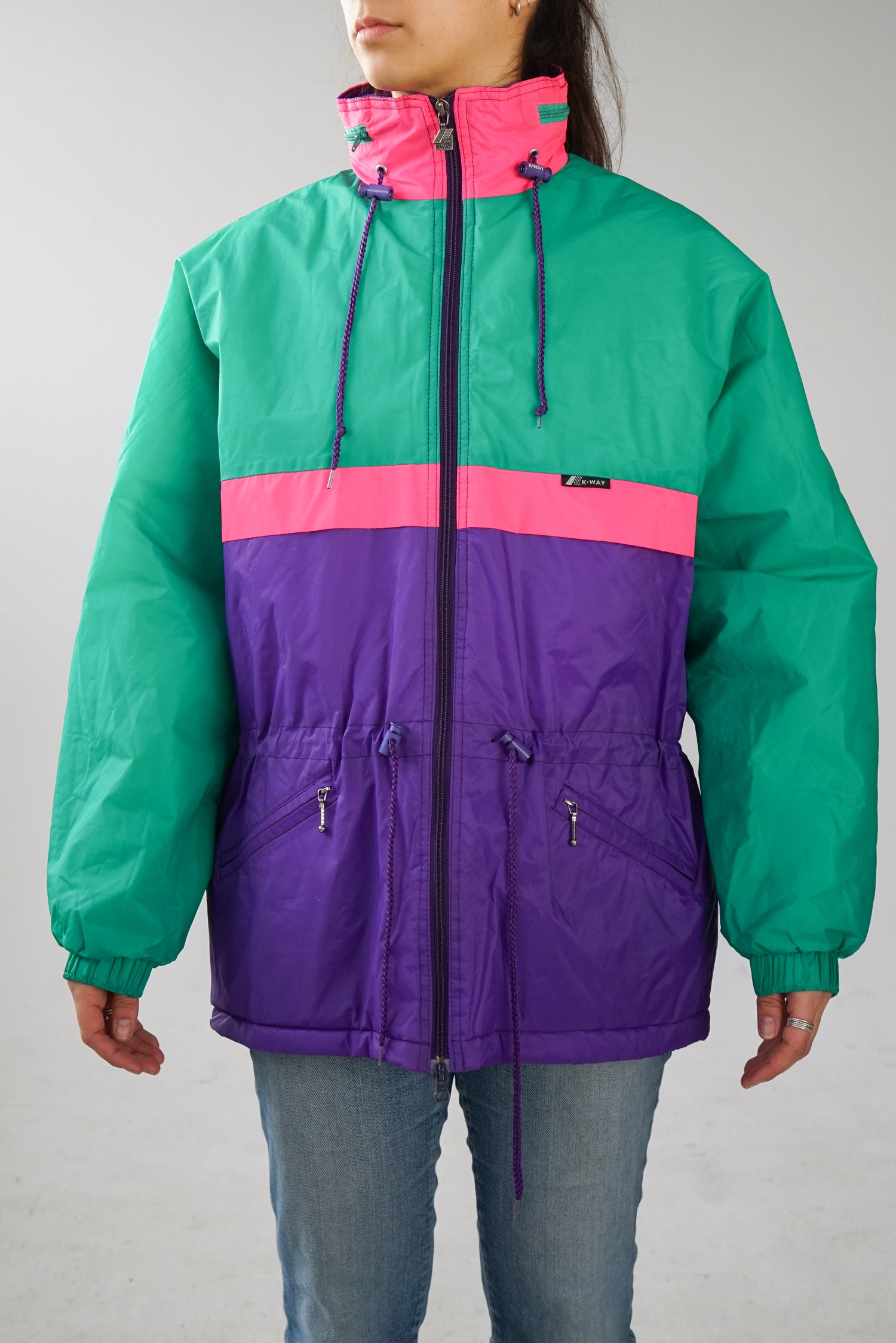 K ways manteau imperméable doublé tricolore vert/rose/mauve unisexe  S-M