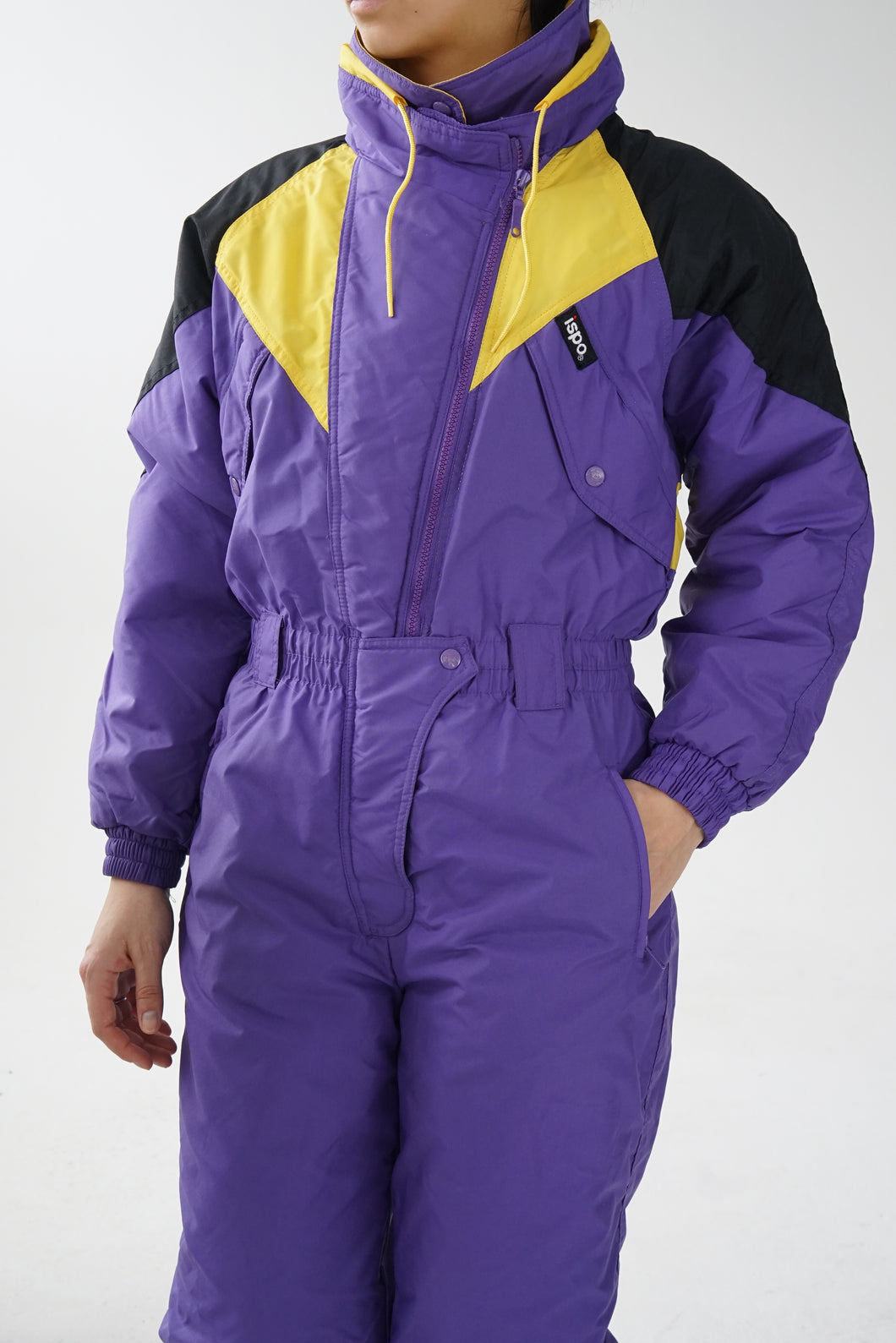 One piece ski suit vintage Ispo mauve et jaune pour homme taille S