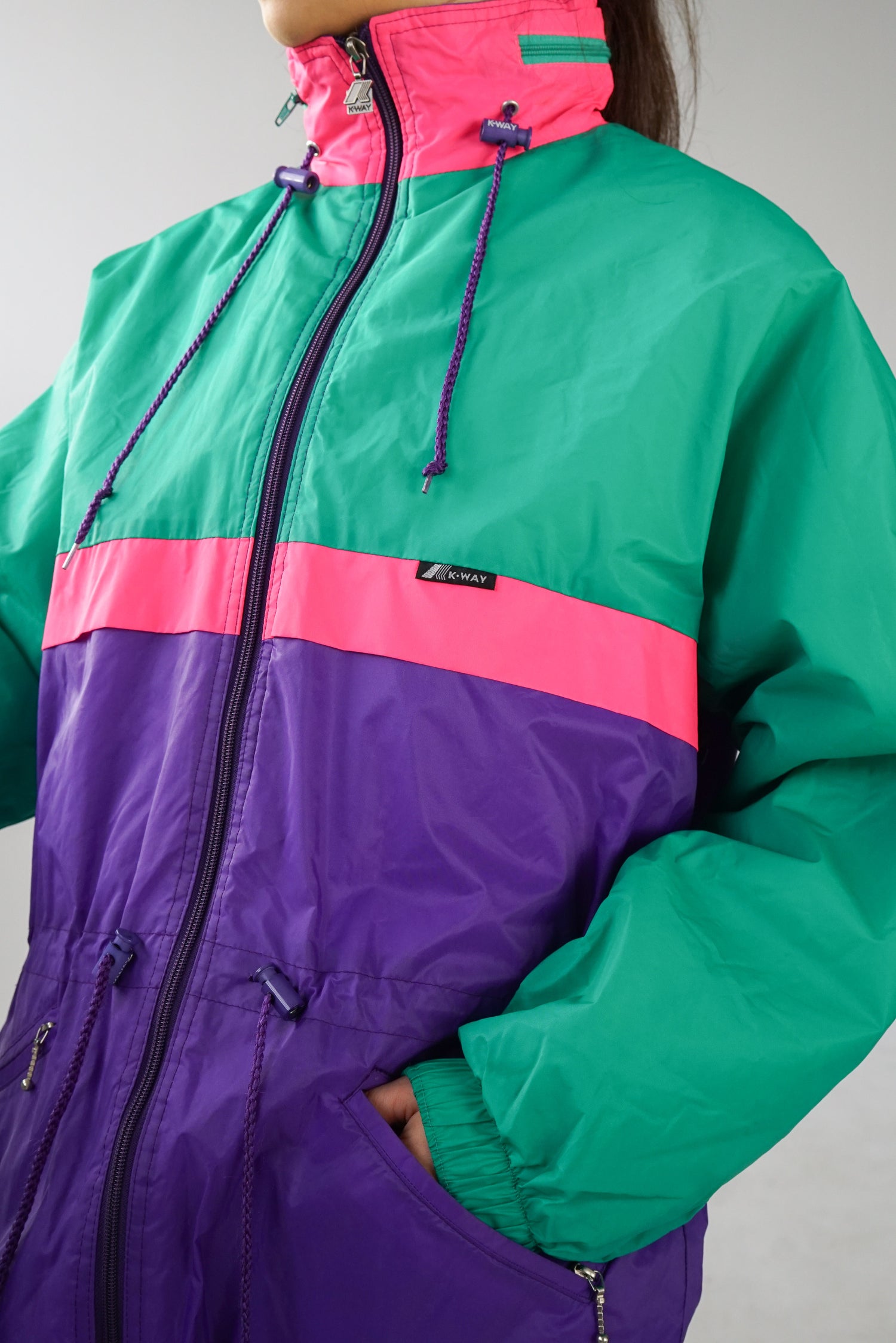 K ways manteau imperméable doublé tricolore vert/rose/mauve unisexe  S-M