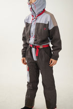 Load image into Gallery viewer, Vintage one piece Degré &amp; ski suit, cotton grey and pink retro snow suit size 48
