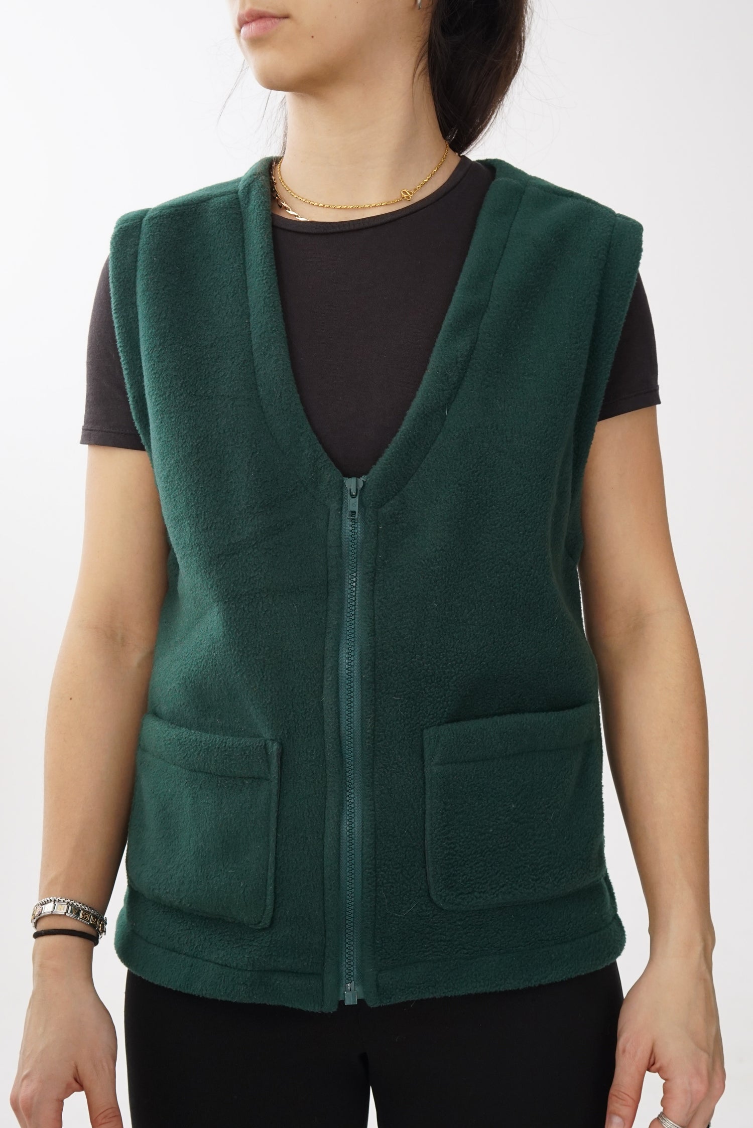 Veste sans manches en polar vintage Altitude vert forêt taille M