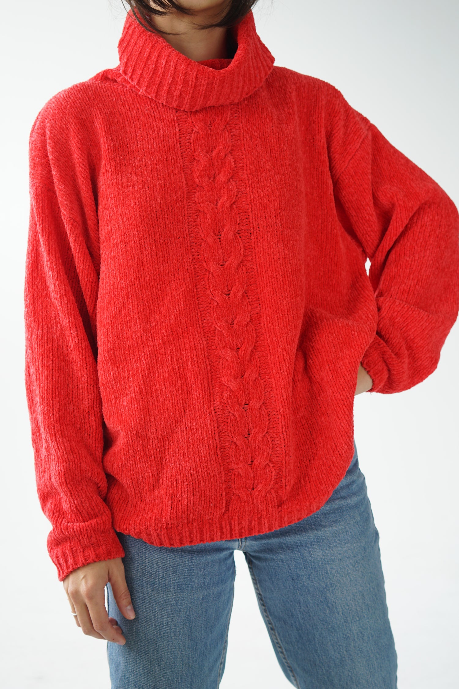 Vintage red velvet turtle neck | Col roulé vintage en velour rouge