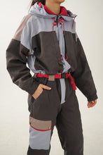 Load image into Gallery viewer, Vintage one piece Degré &amp; ski suit, cotton grey and pink retro snow suit size 48
