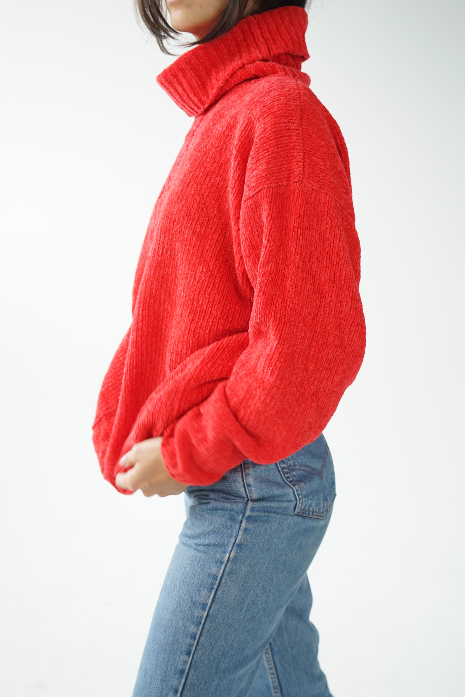 Vintage red velvet turtle neck | Col roulé vintage en velour rouge