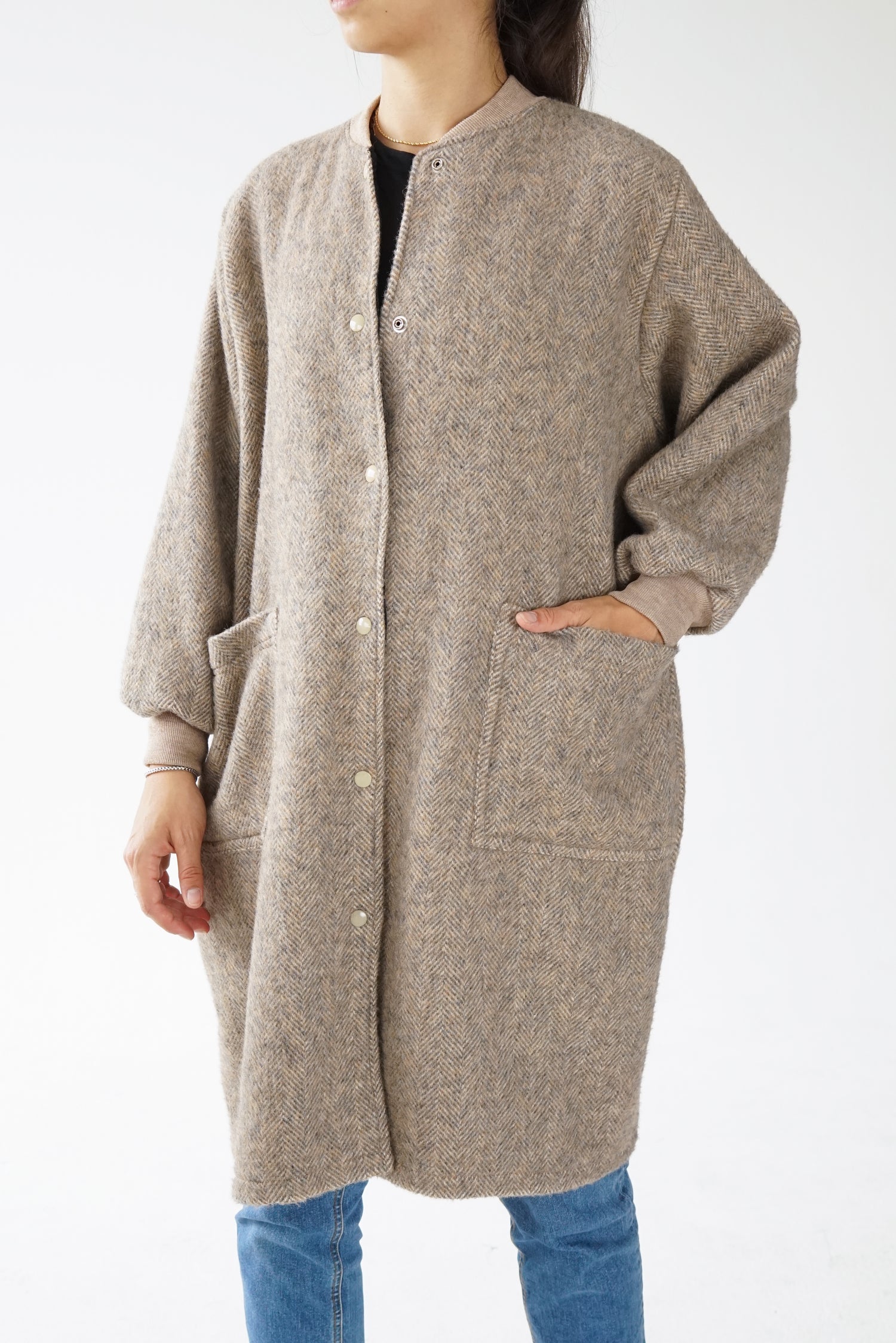 Manteau long d'automne en laine très doux avec doublure look oversize pour femme taille S