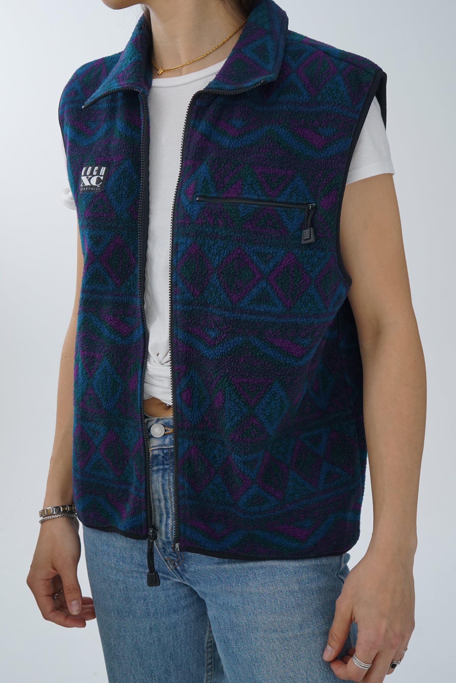 Koch Polar sleeveless jacket with blue and purple patterns size M