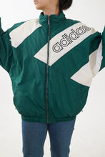 Charger l&#39;image dans la galerie, Manteau 90s Adidas vert et blanc unisexe taille L
